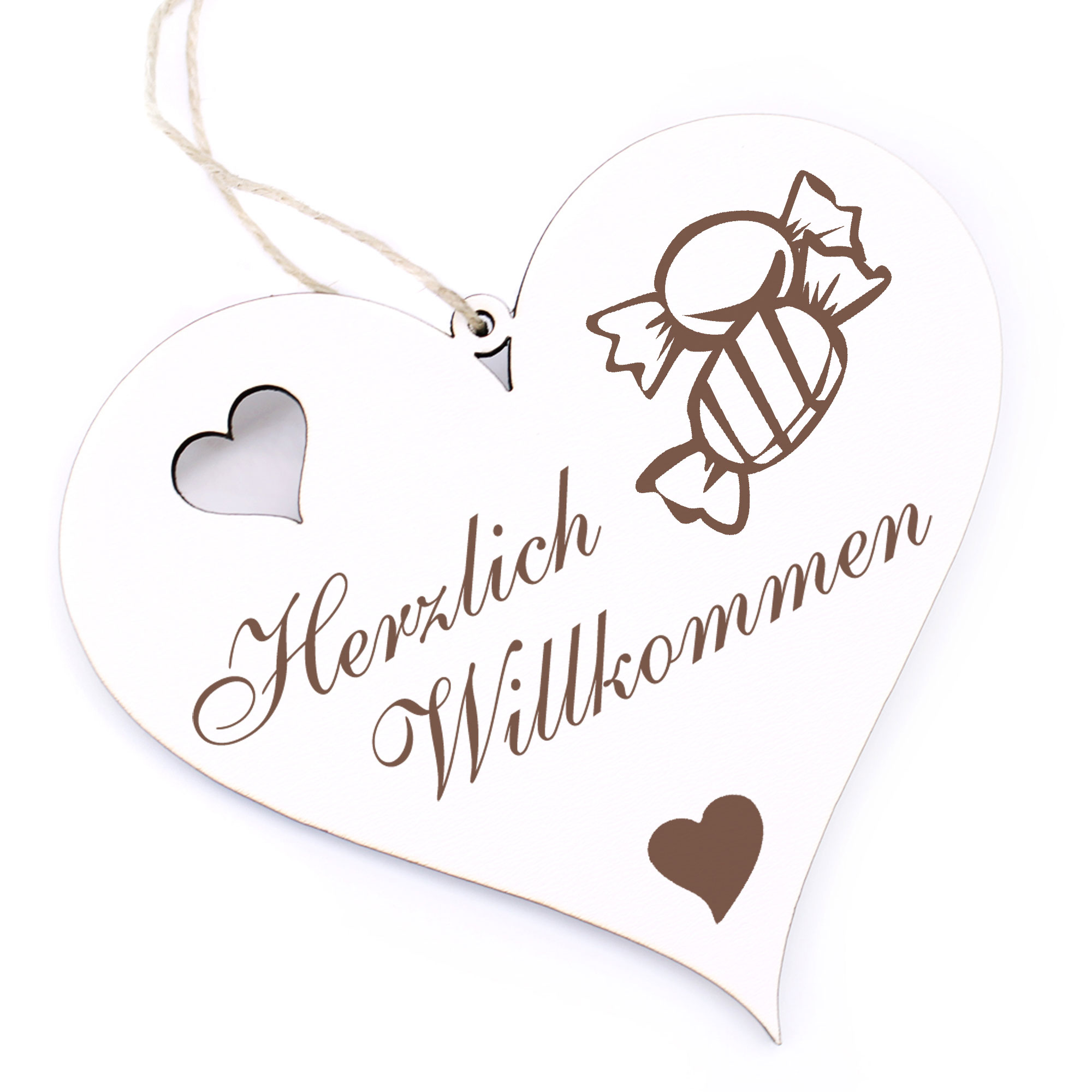 Herzlich Willkommen Schild - Bonbons - Deko Herz Holz