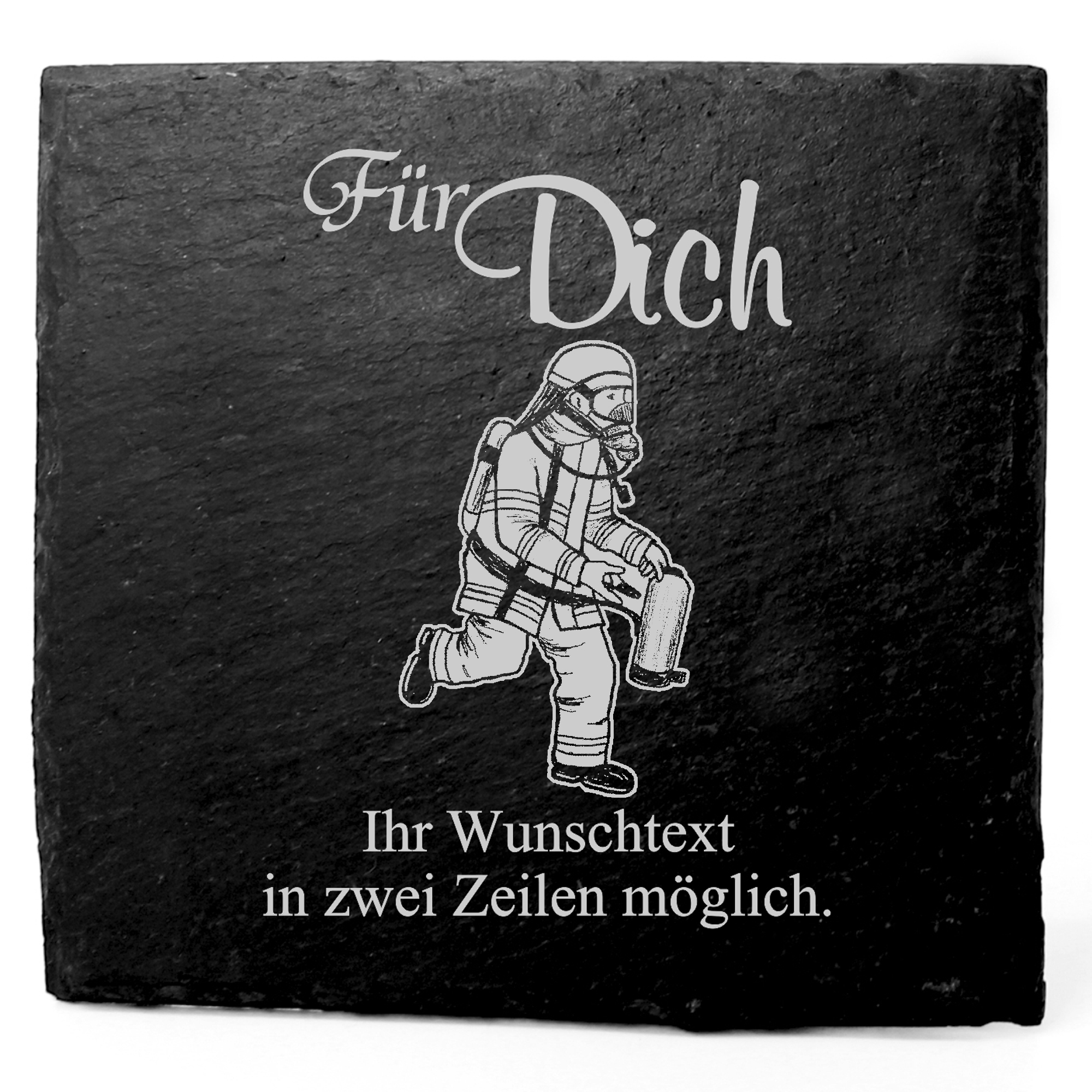Deko Schiefer Untersetzer personalisiert laufender Feuerwehrmann - Für Dich - 11x11cm