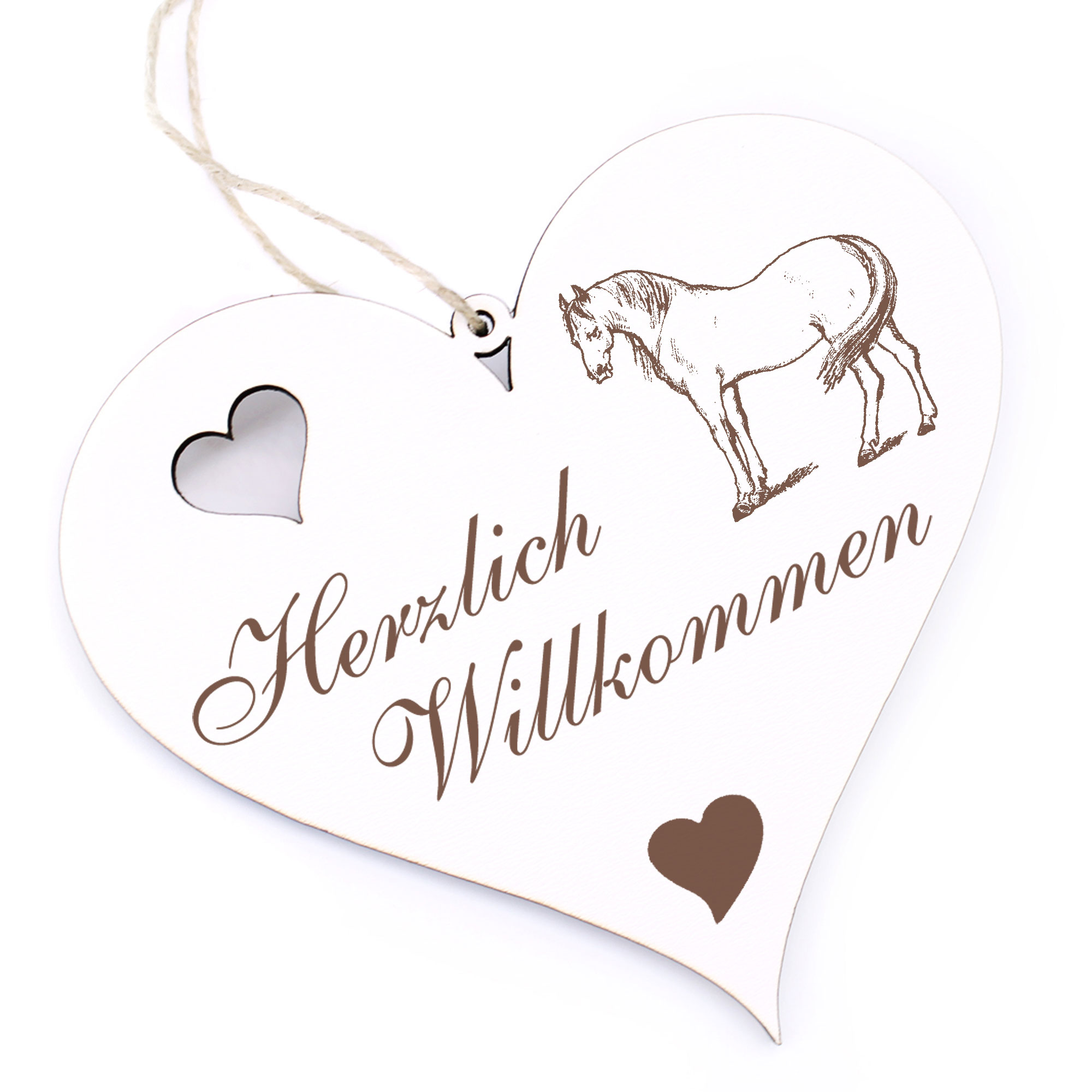 Herzlich Willkommen Schild - Lipizzaner Pferd - Deko Herz Holz