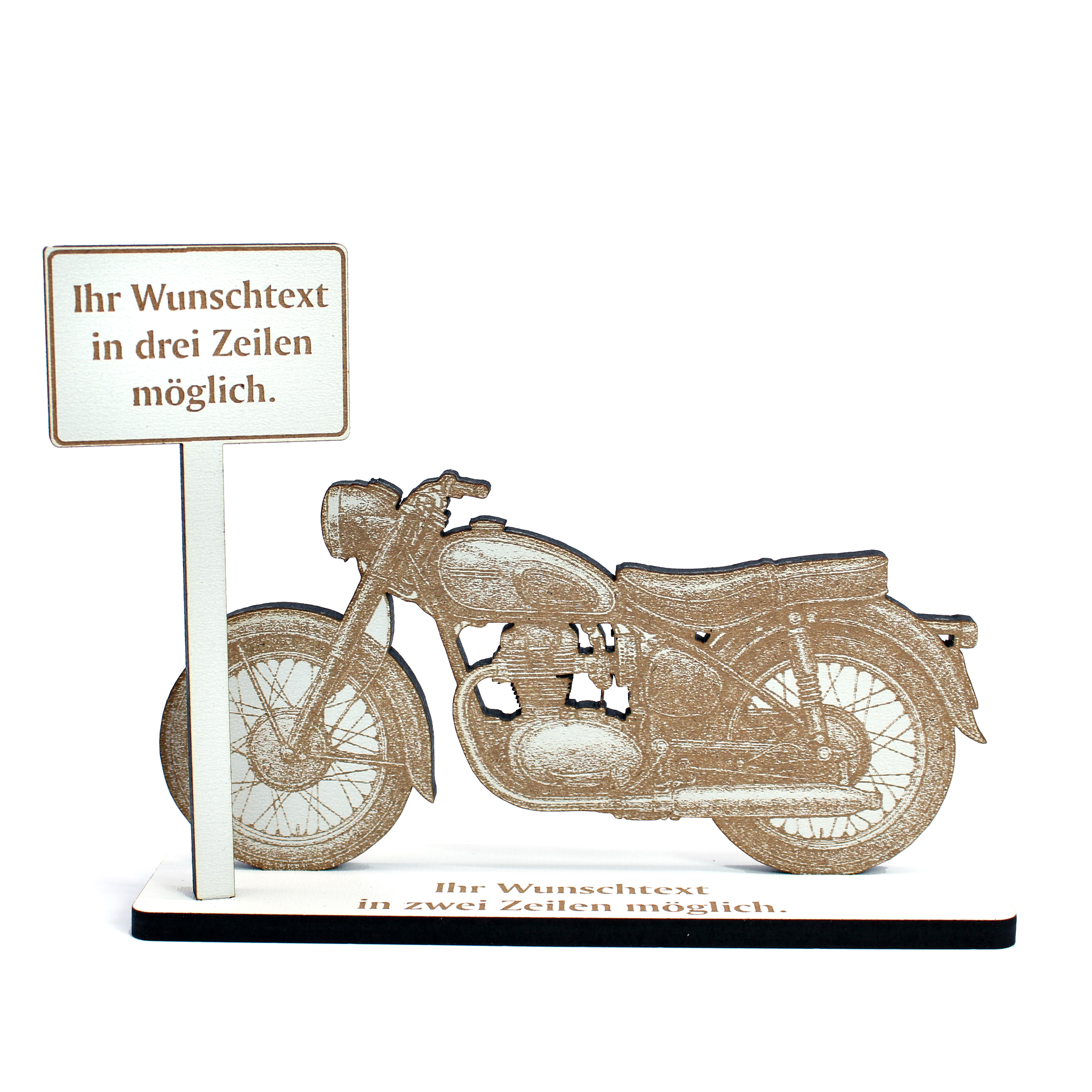 Geldgeschenk Aufsteller „Retro Motorrad“ – Dekoaufsteller für Oldtimer Biker & Klassik Motorrad Fans mit personalisierbarem Ortsschild – 15×12 cm