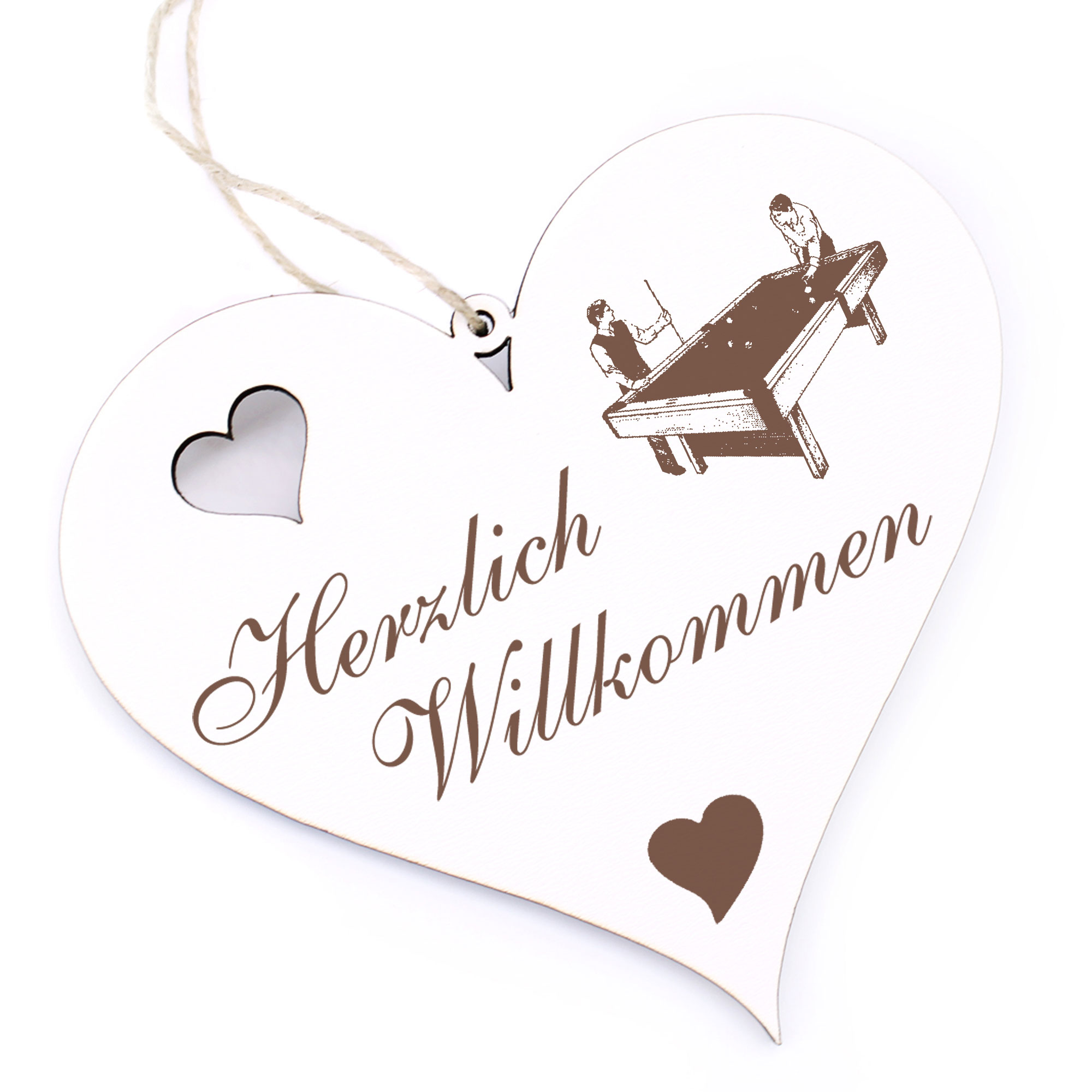 Herzlich Willkommen Schild - Billard Pool Snooker - Deko Herz Holz