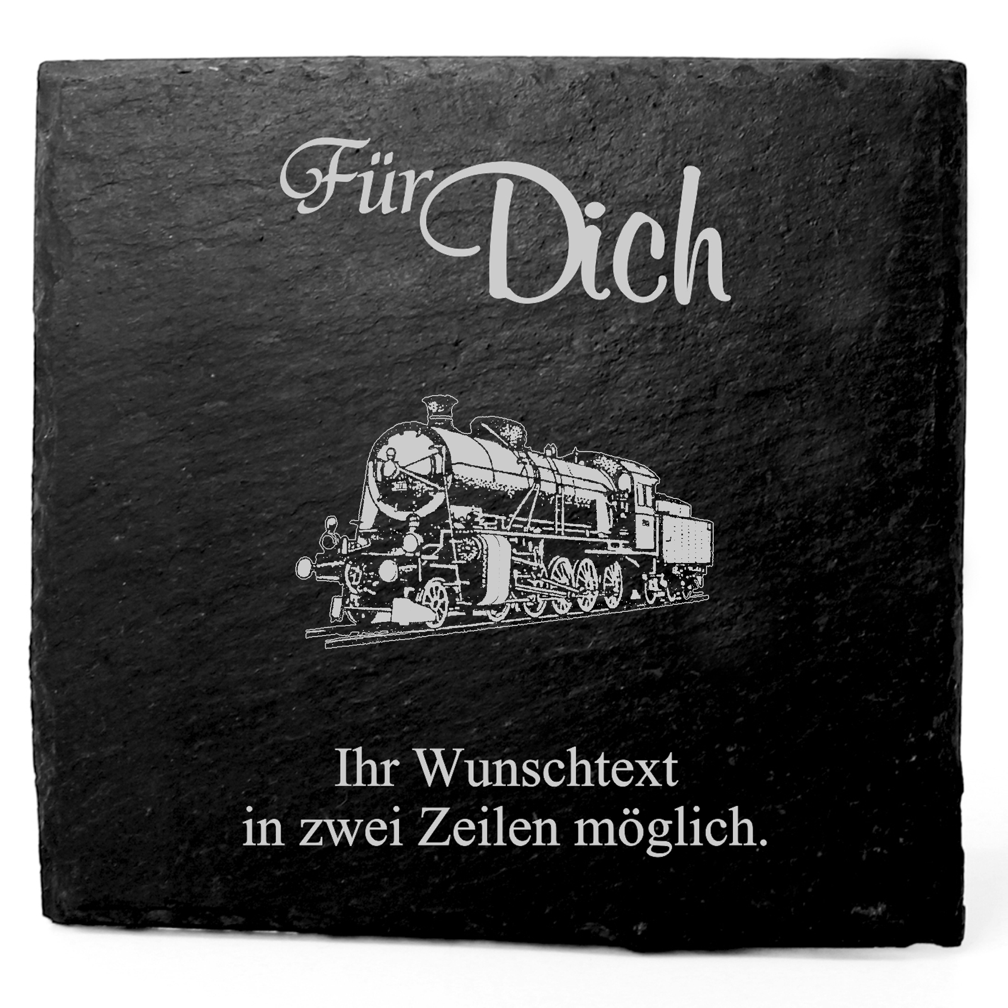 Deko Schiefer Untersetzer personalisiert Dampflok - Für Dich - 11x11cm