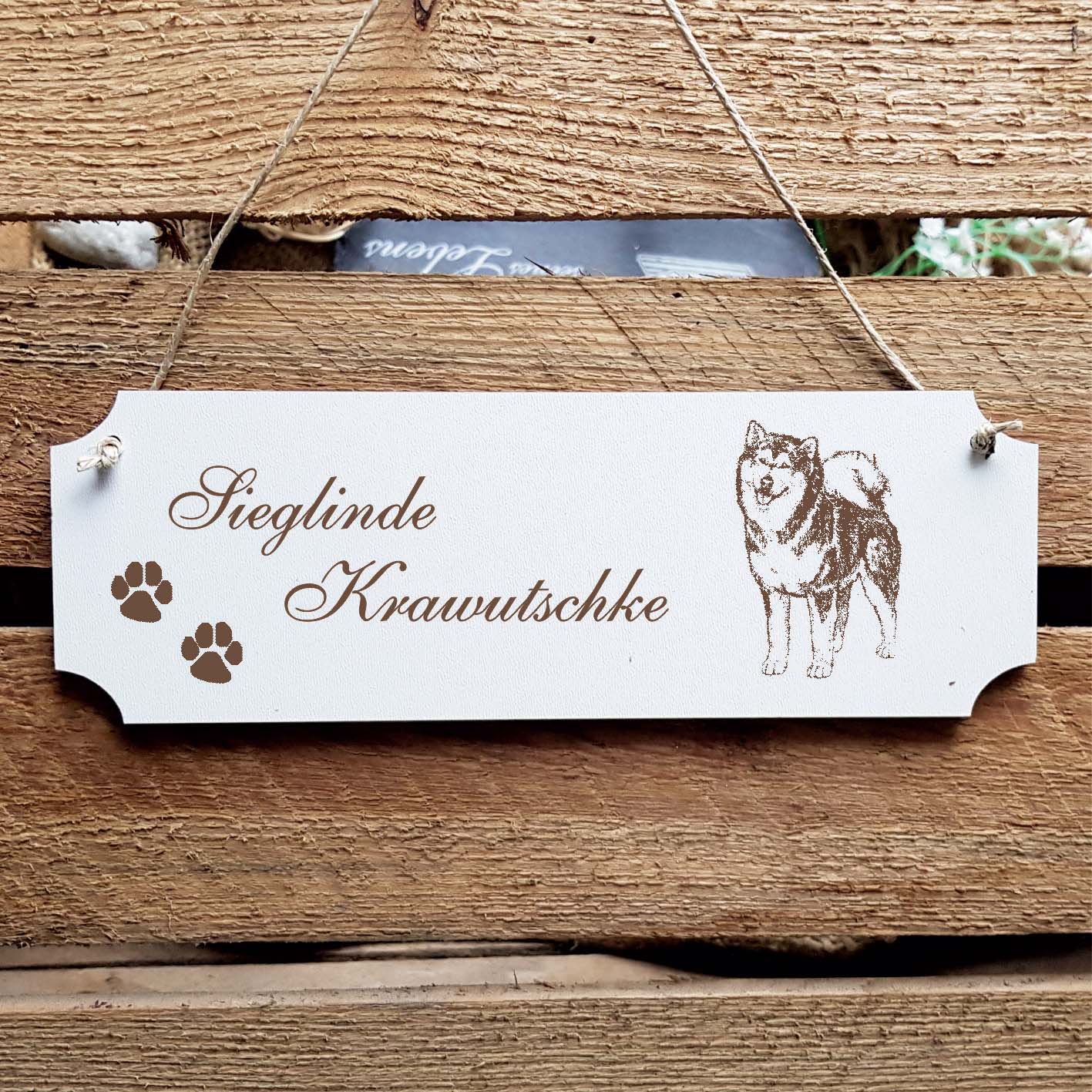 Schild « Alaskan Malamute » Namensschild Türschild zum Anhängen - 20 x 6,7 cm