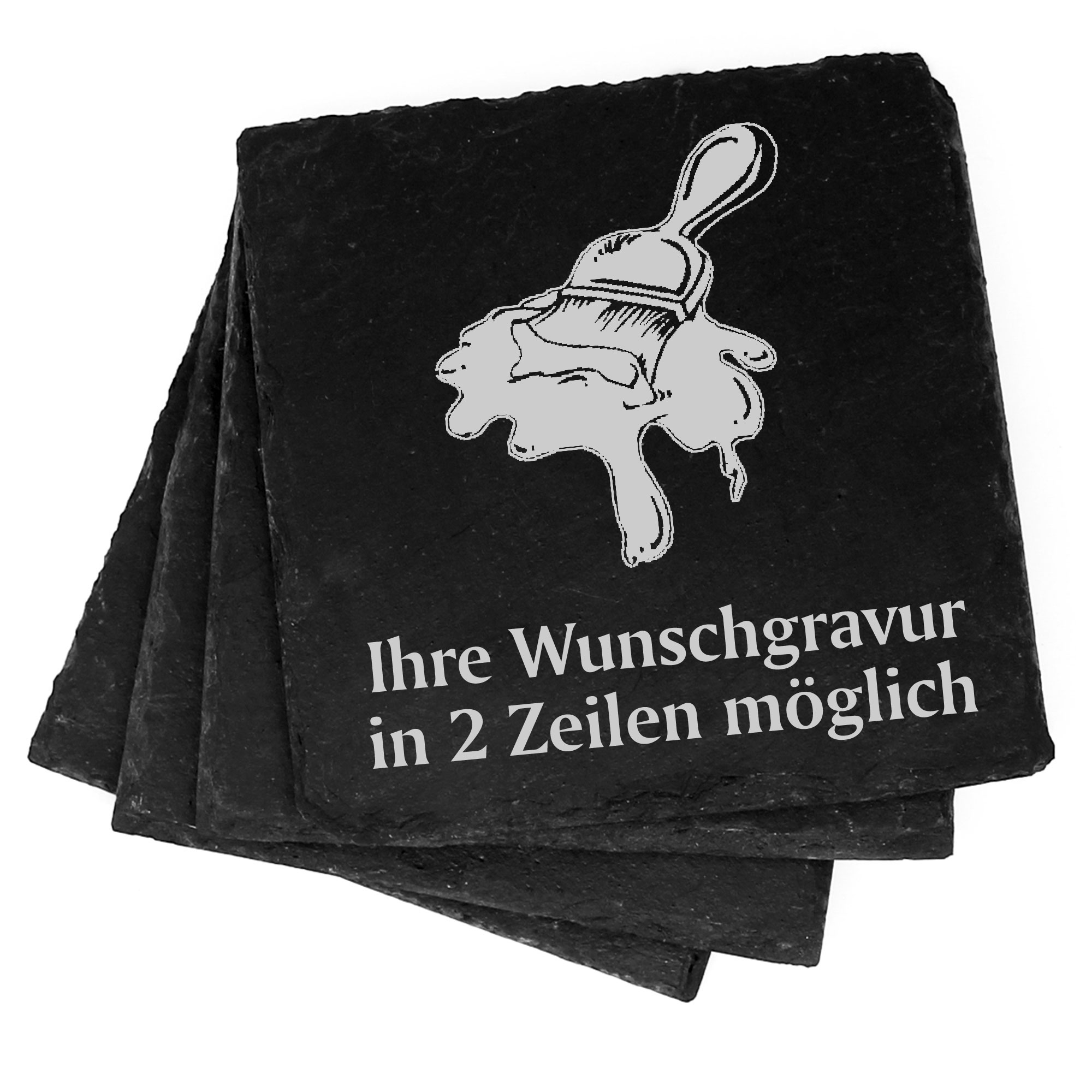 4x Pinsel Deko Schiefer Untersetzer Wunschgravur Set - 11 x 11 cm