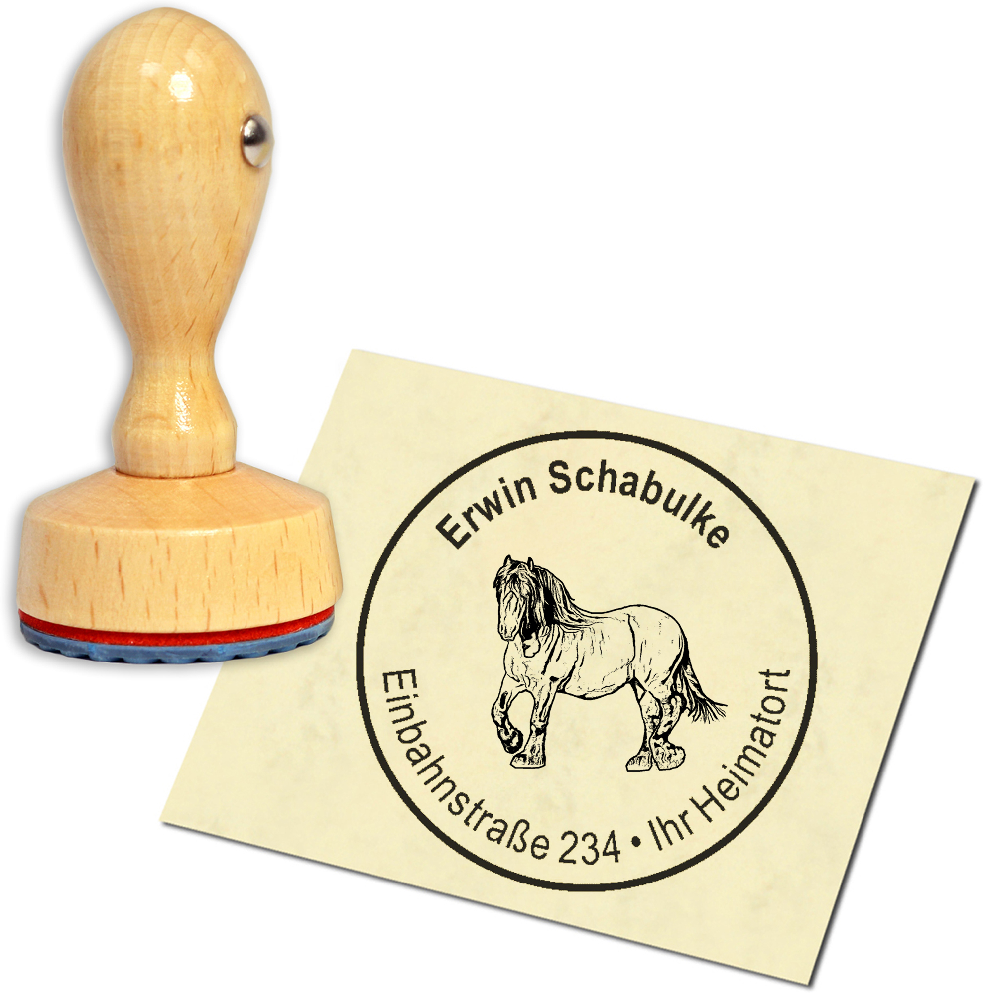 Stempel Adressstempel Holzstempel - Ardenner Pferd - rund 40mm