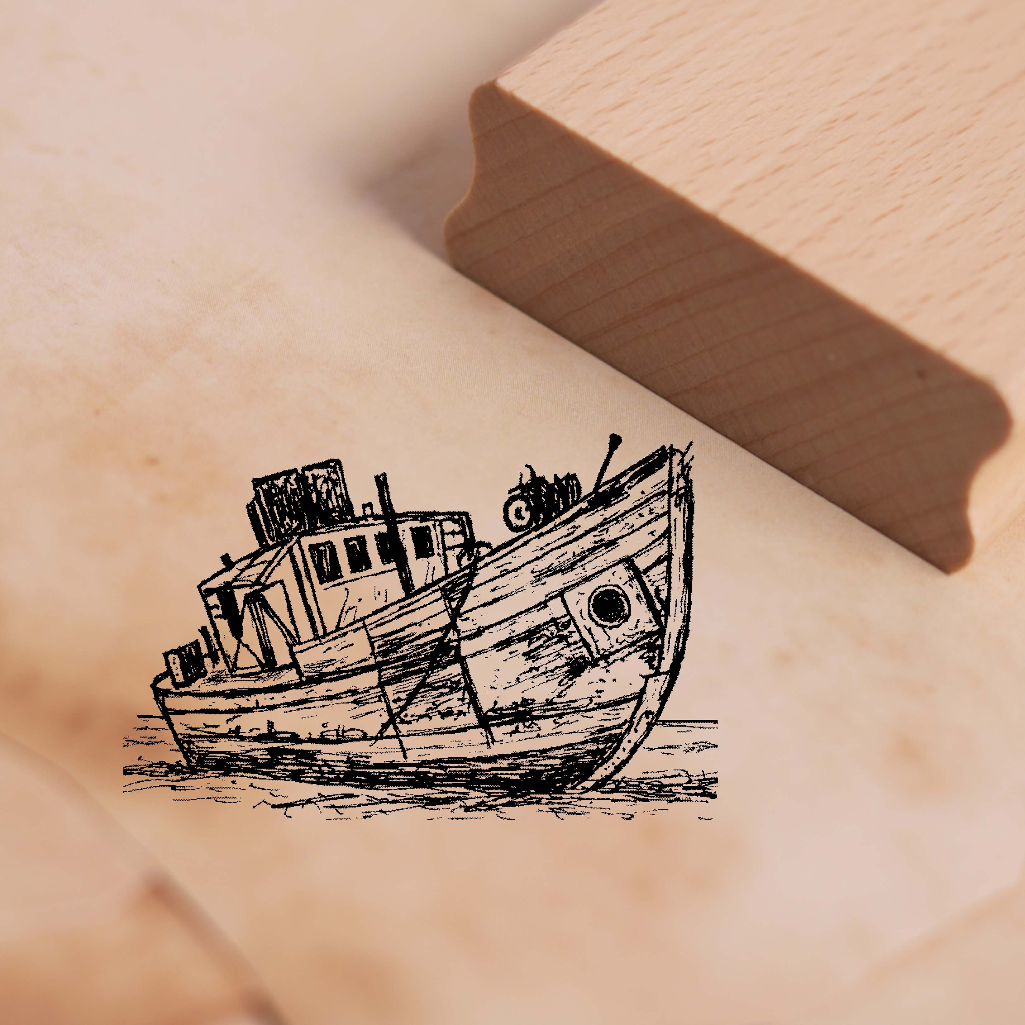 Motivstempel Schiffswrack - Stempel Nostalgie Holzstempel 58 x 38 mm