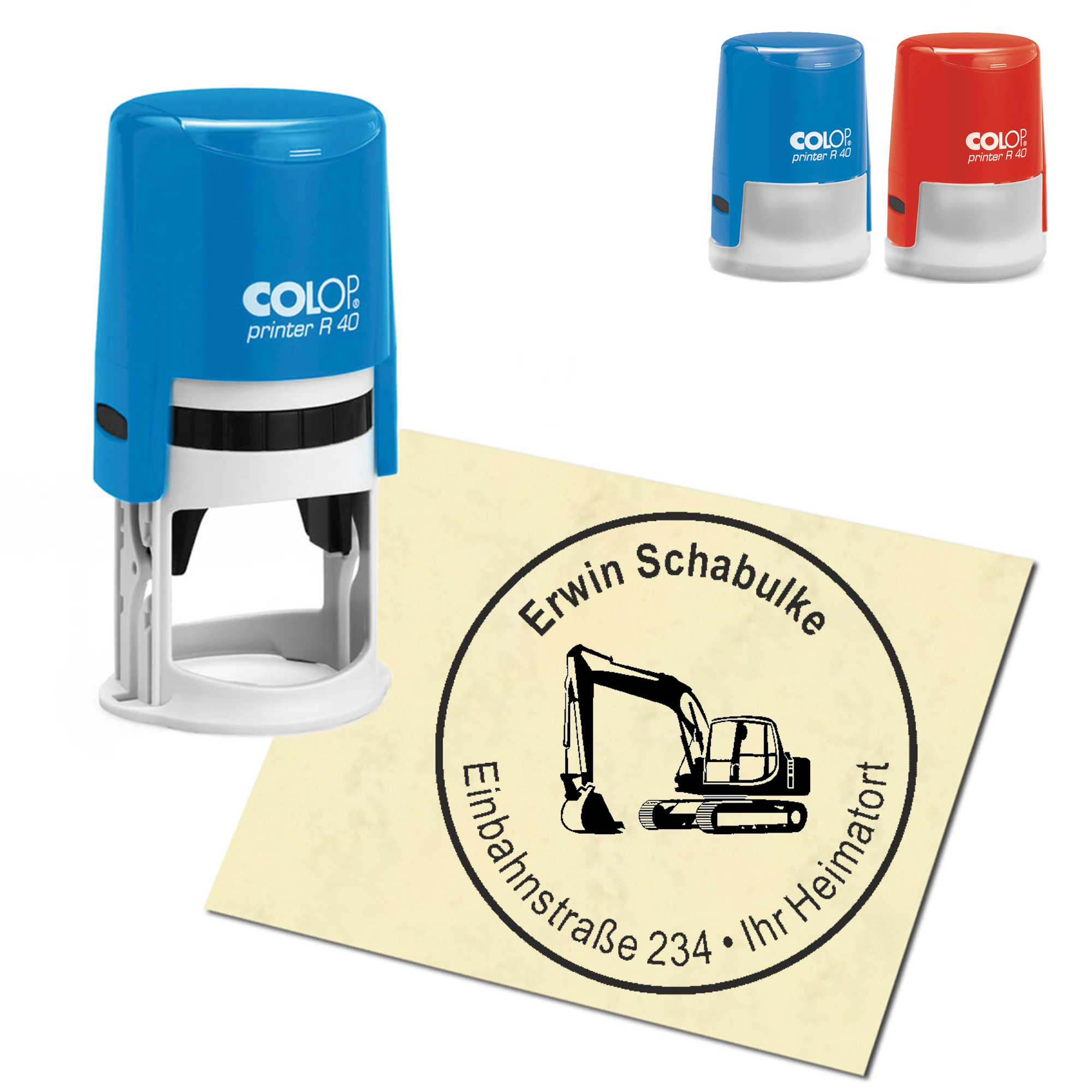 Stempel Adressstempel personalisiert - Bagger - rund &empty; 40mm