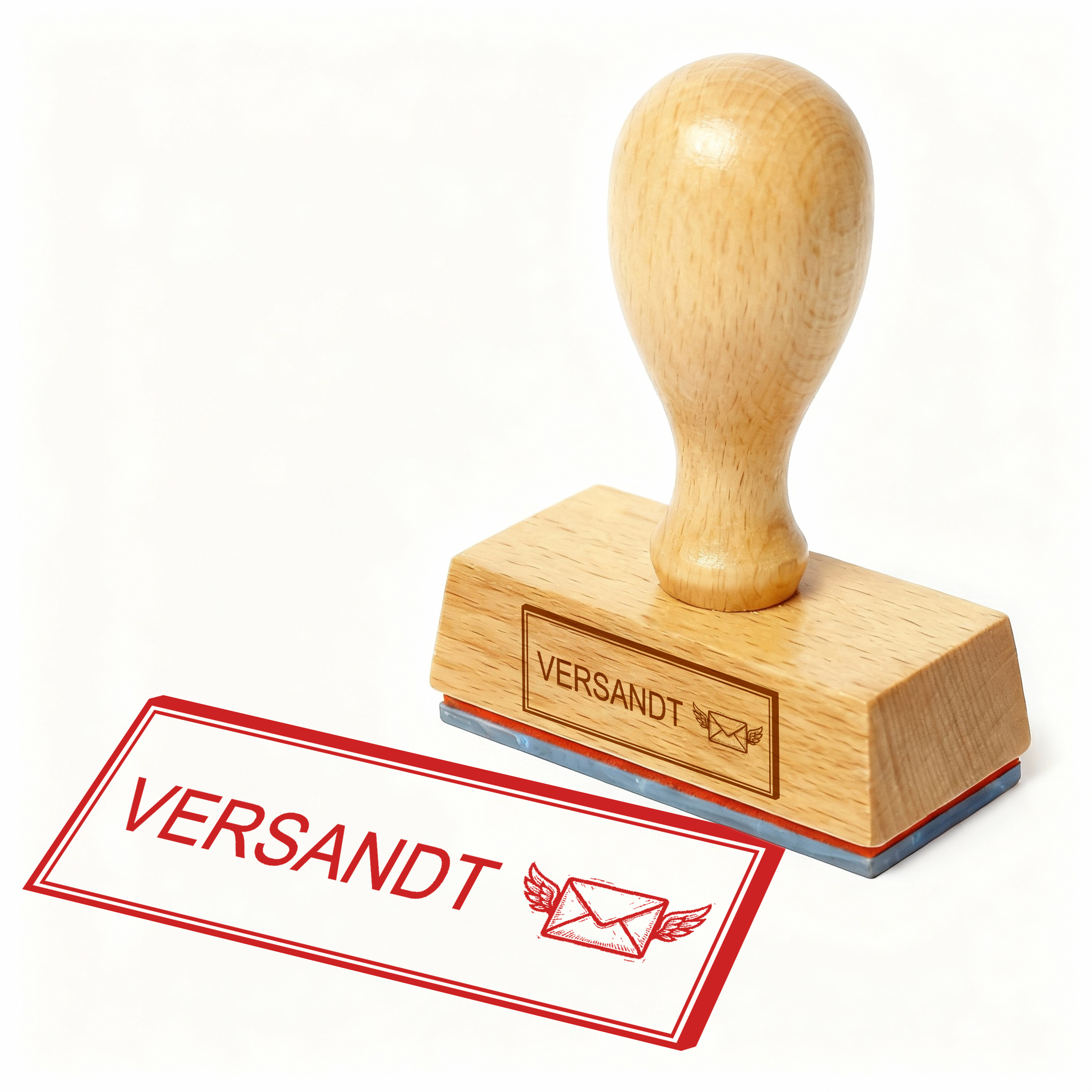 Bürostempel VERSANDT Flügel-Brief Stempel – Holzstempel 48x18 mm für Dokumente - versendet, abgeschickt