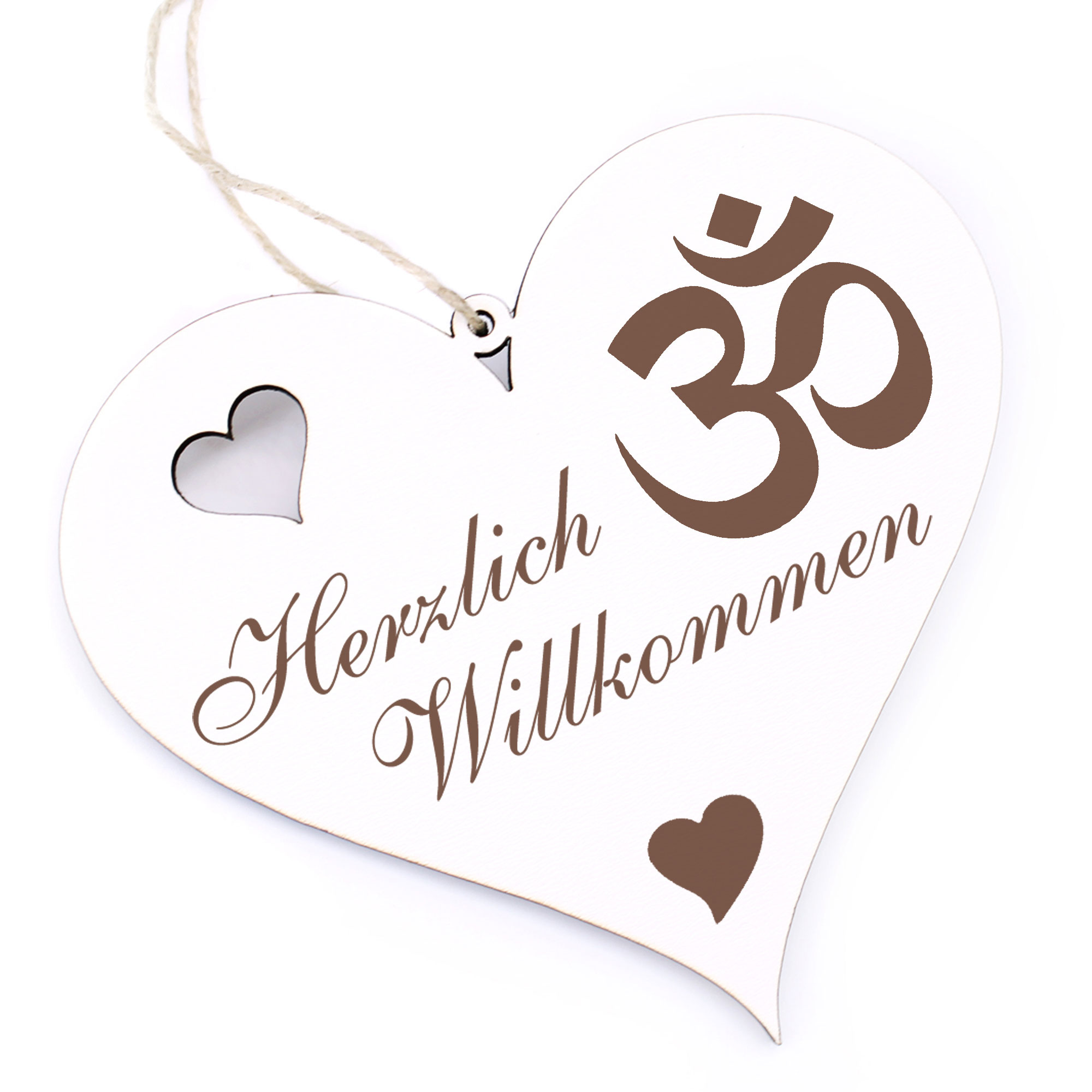 Herzlich Willkommen Schild - Hinduismus - Deko Herz Holz
