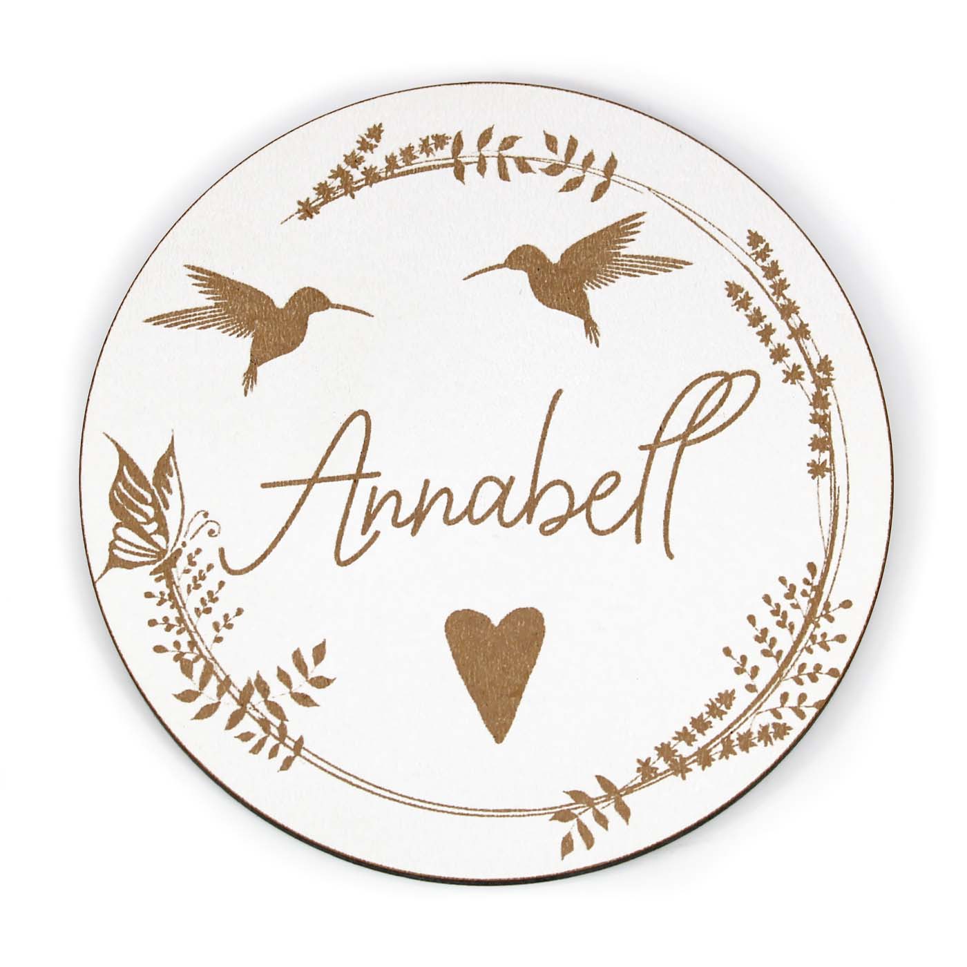 Türschild Kinderzimmer Vintage Kranz Kolibri personalisiert - selbstklebendes Schild mit Name