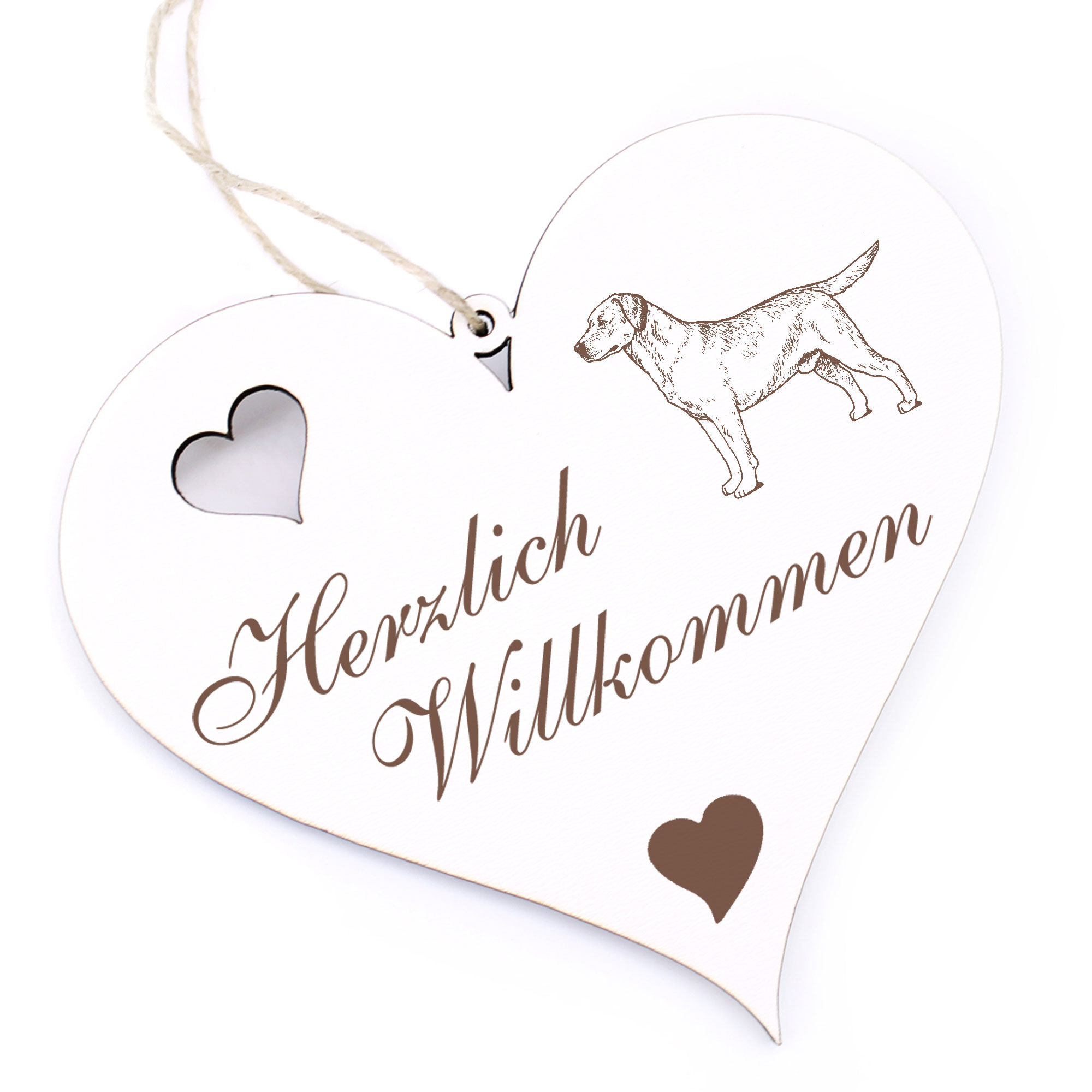 Herzlich Willkommen Schild - heller Labrador Retriever - Deko Herz Holz