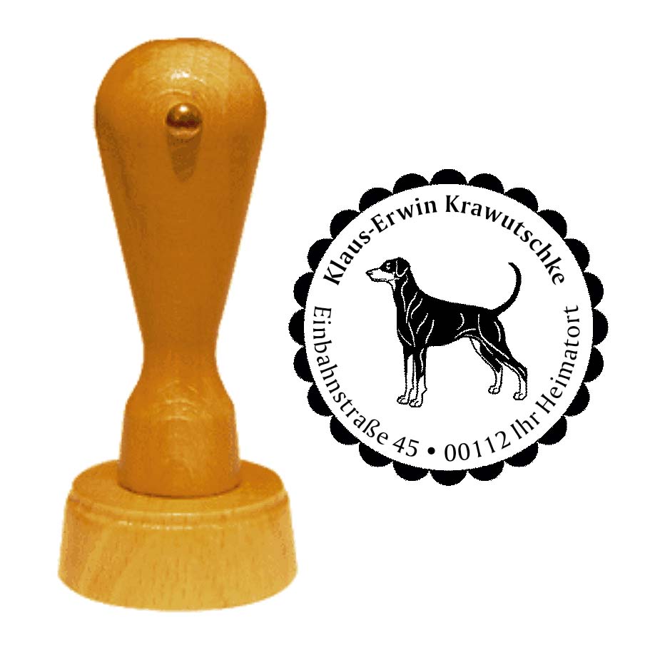 Adressstempel Dobermann -  Holzstempel personalisiert mit Adresse - Ø 40 mm