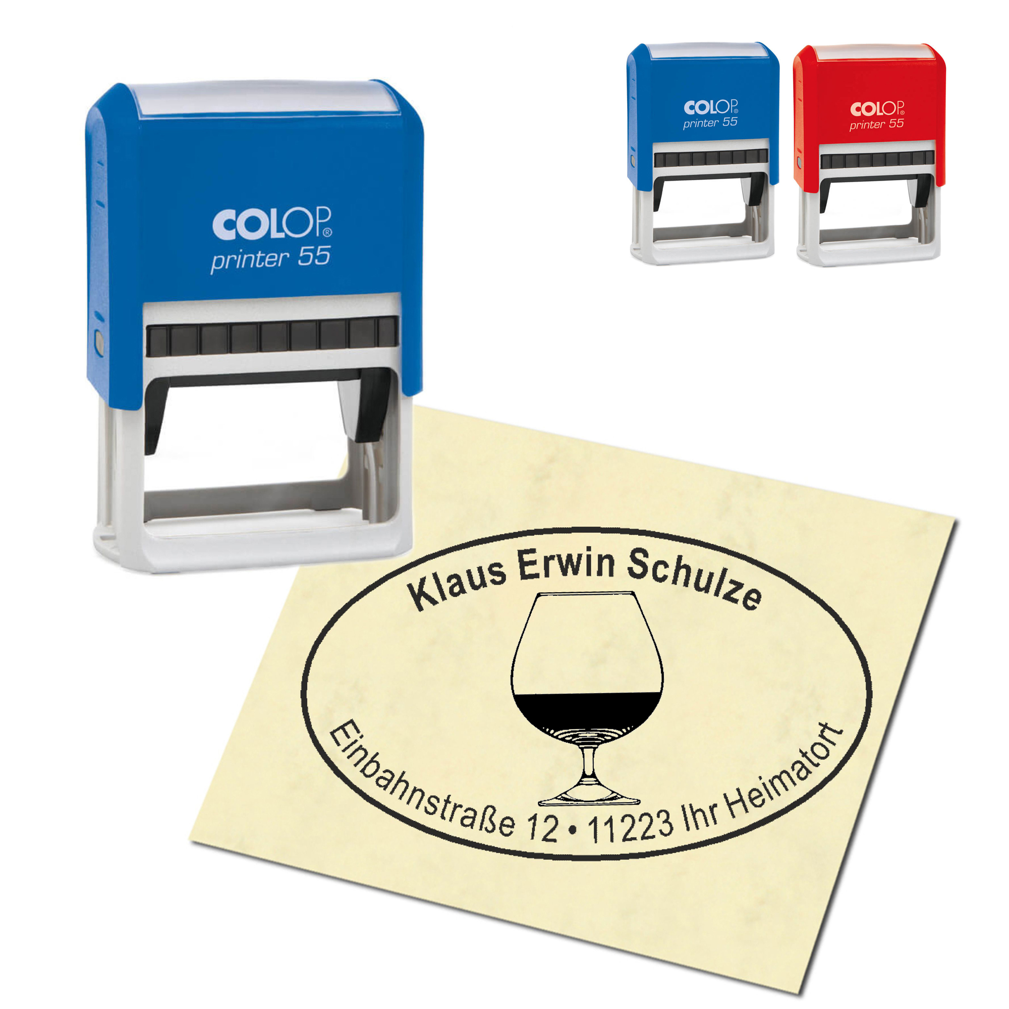 Adressstempel personalisiert Stempel - Weinglas - oval 59 x 39 mm