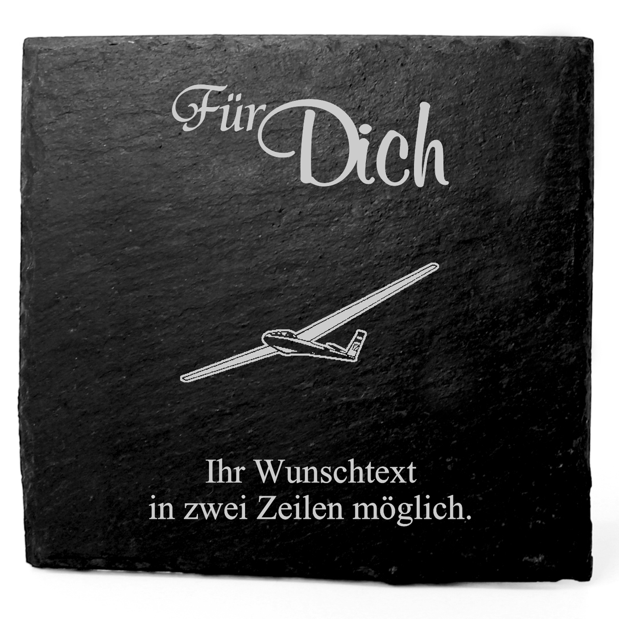 Deko Schiefer Untersetzer personalisiert Segelflugzeug - Für Dich - 11x11cm