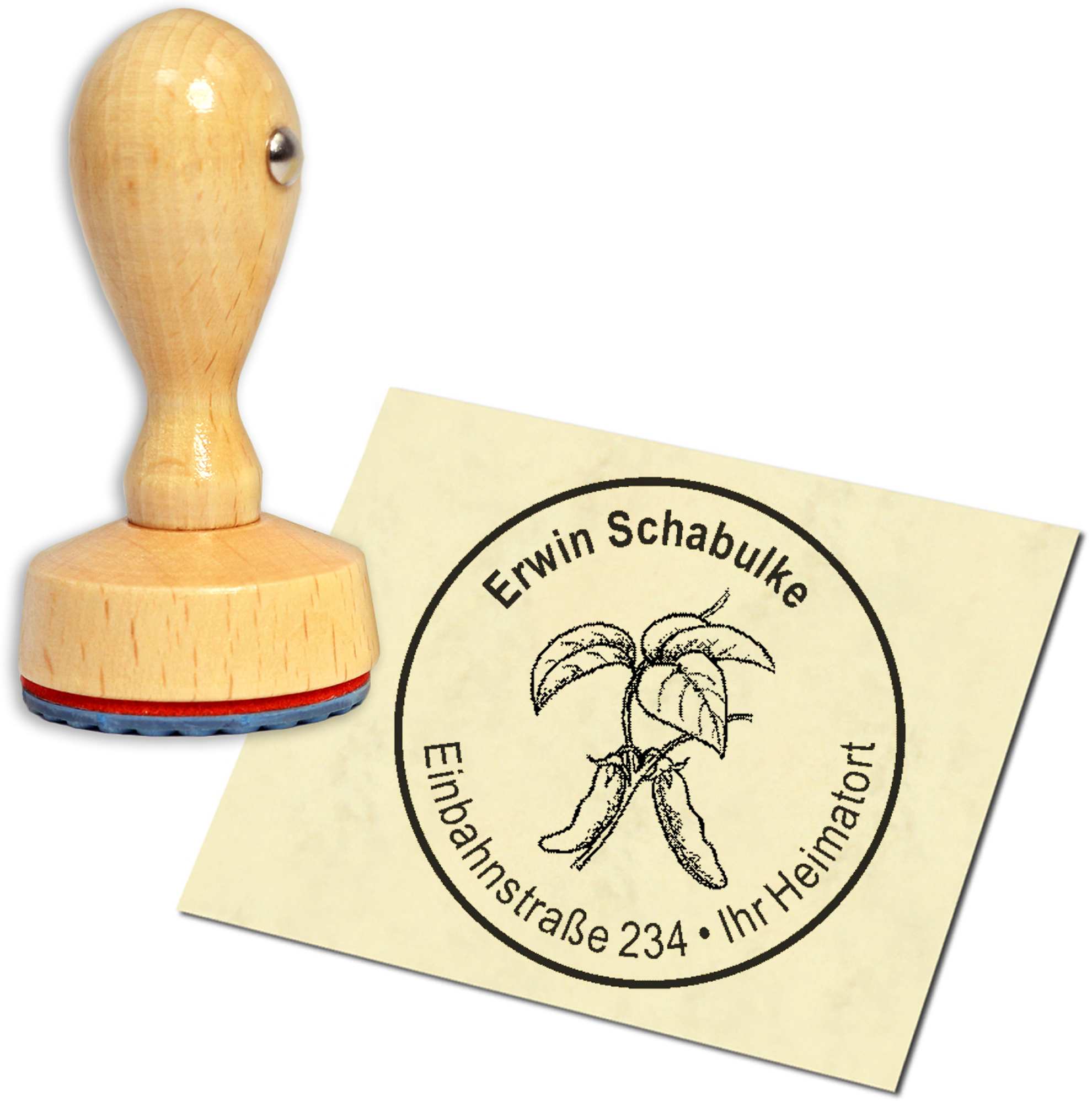 Stempel Adressstempel Holzstempel - Sojabohne - rund 40mm