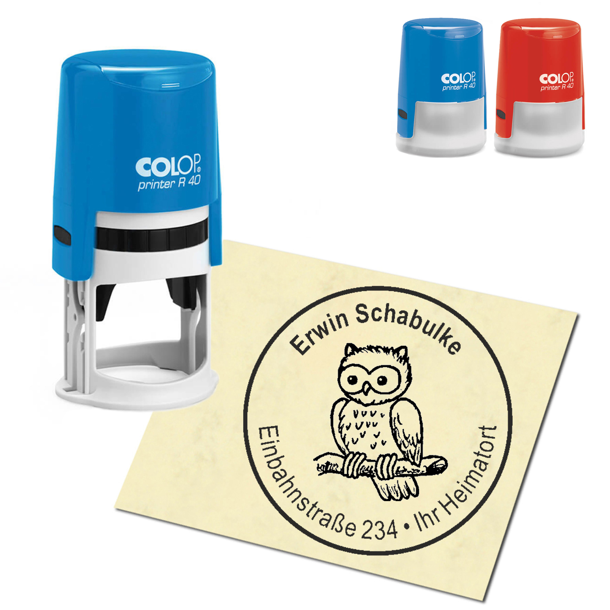 Stempel Adressstempel personalisiert - niedliche Eule - rund &empty; 40mm