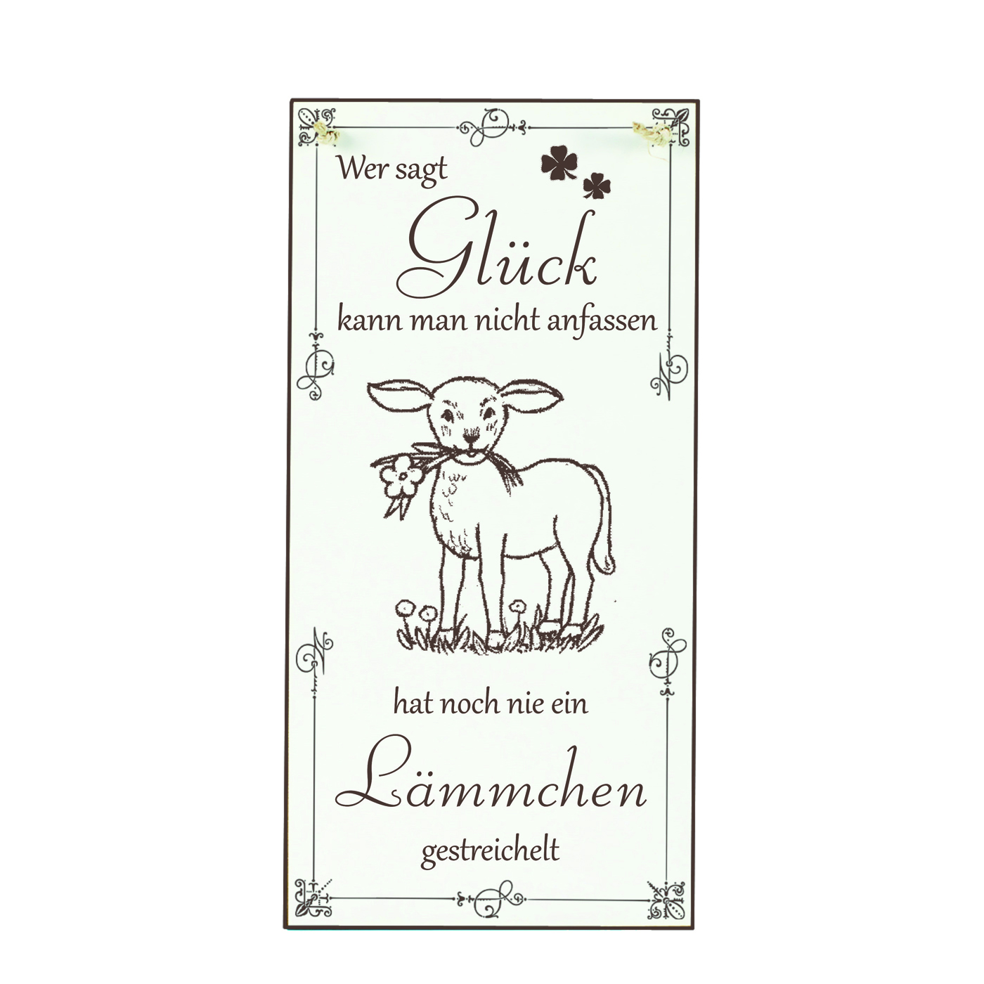Schild Lämmchen Glück kann man streicheln Spruch - Vintage Dekoschild Tiere Türschild  10 x 20 cm