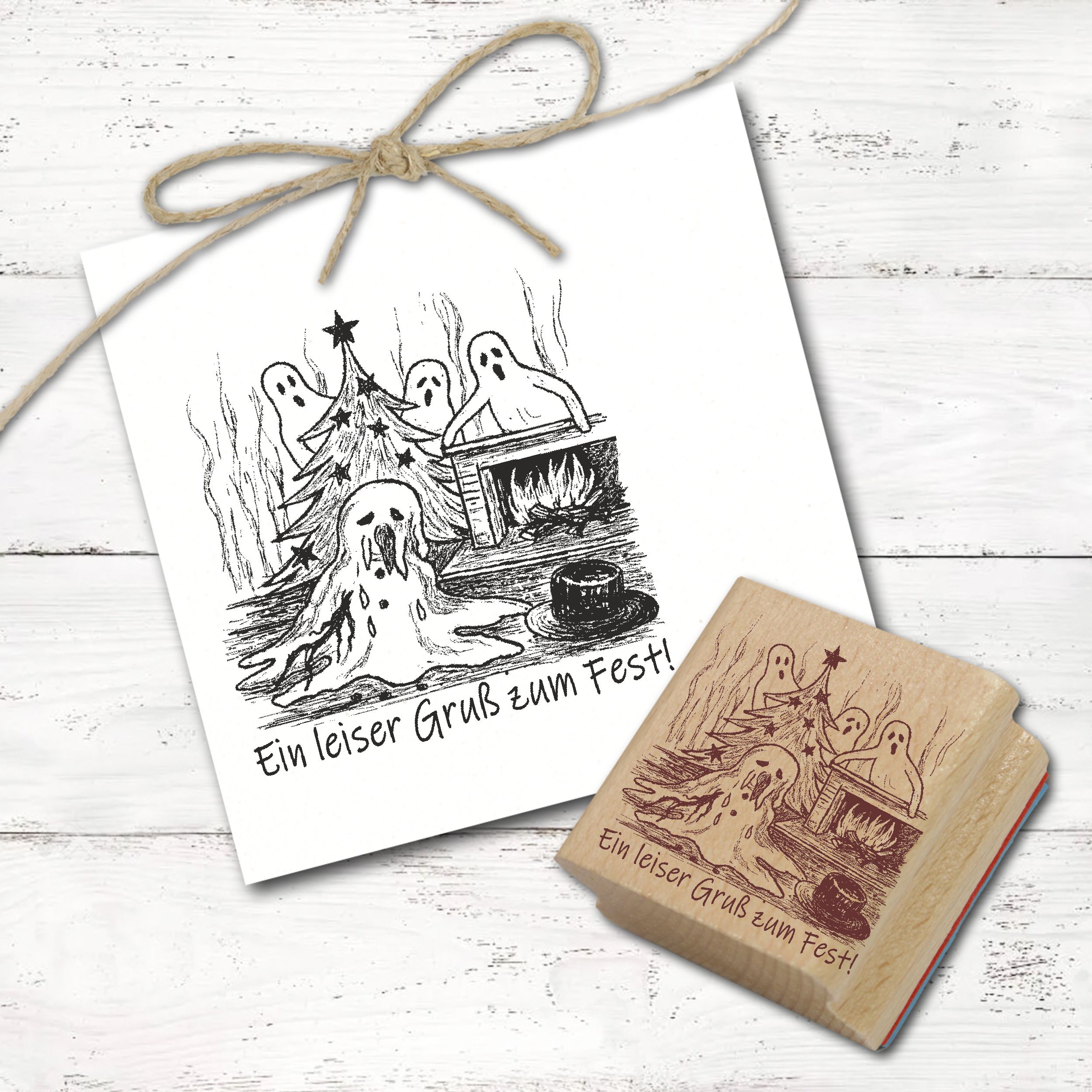 Motivstempel Schneemann - Ein leiser Gruß zum Fest - Stempel Geister Kamin Holzstempel 68mm x 68mm