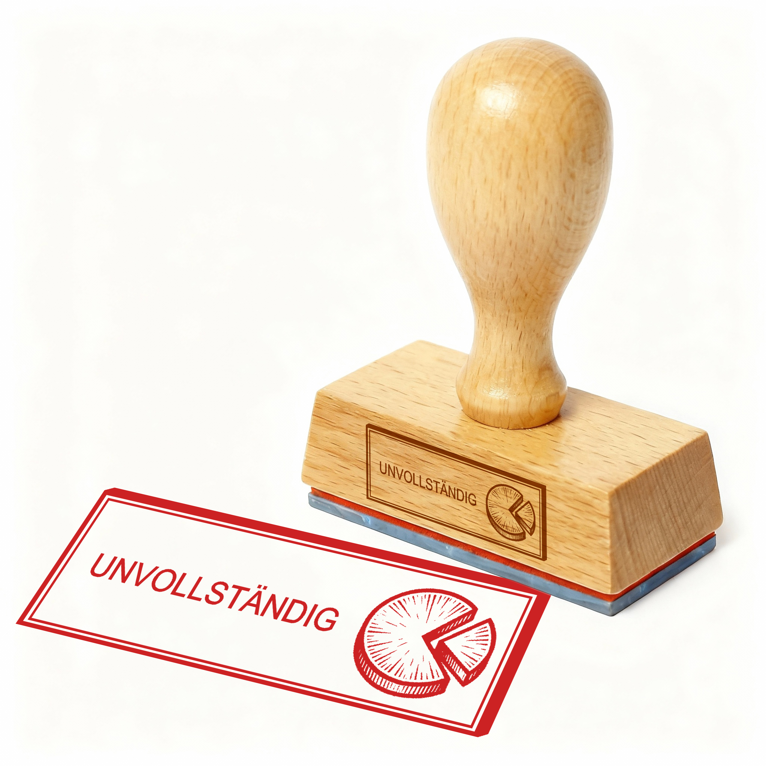 Bürostempel UNVOLLSTÄNDIG Torte Stempel – Holzstempel 48x18 mm für Dokumente - fehlt, nicht komplett