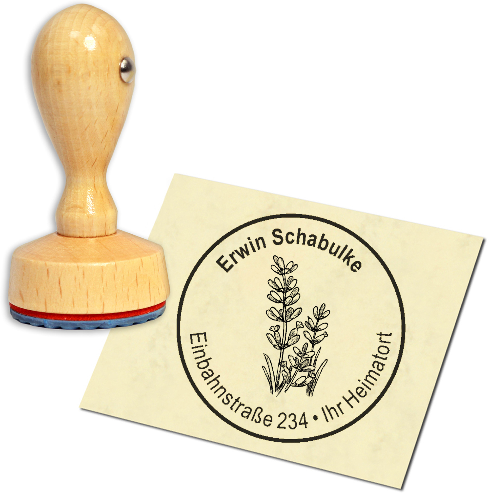 Stempel Adressstempel Holzstempel - Lavendel - rund 40mm