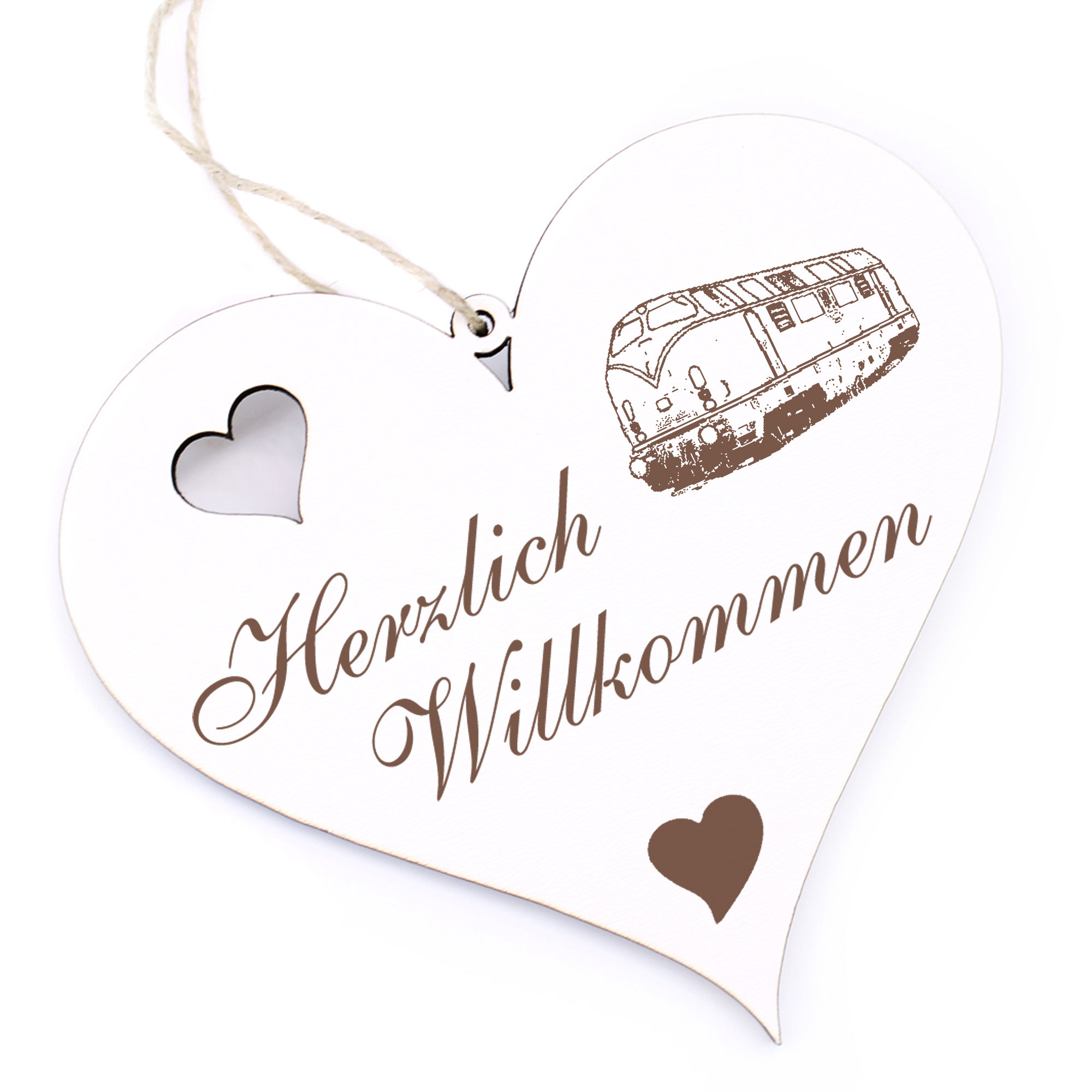Herzlich Willkommen Schild - alte Eisenbahn - Deko Herz Holz