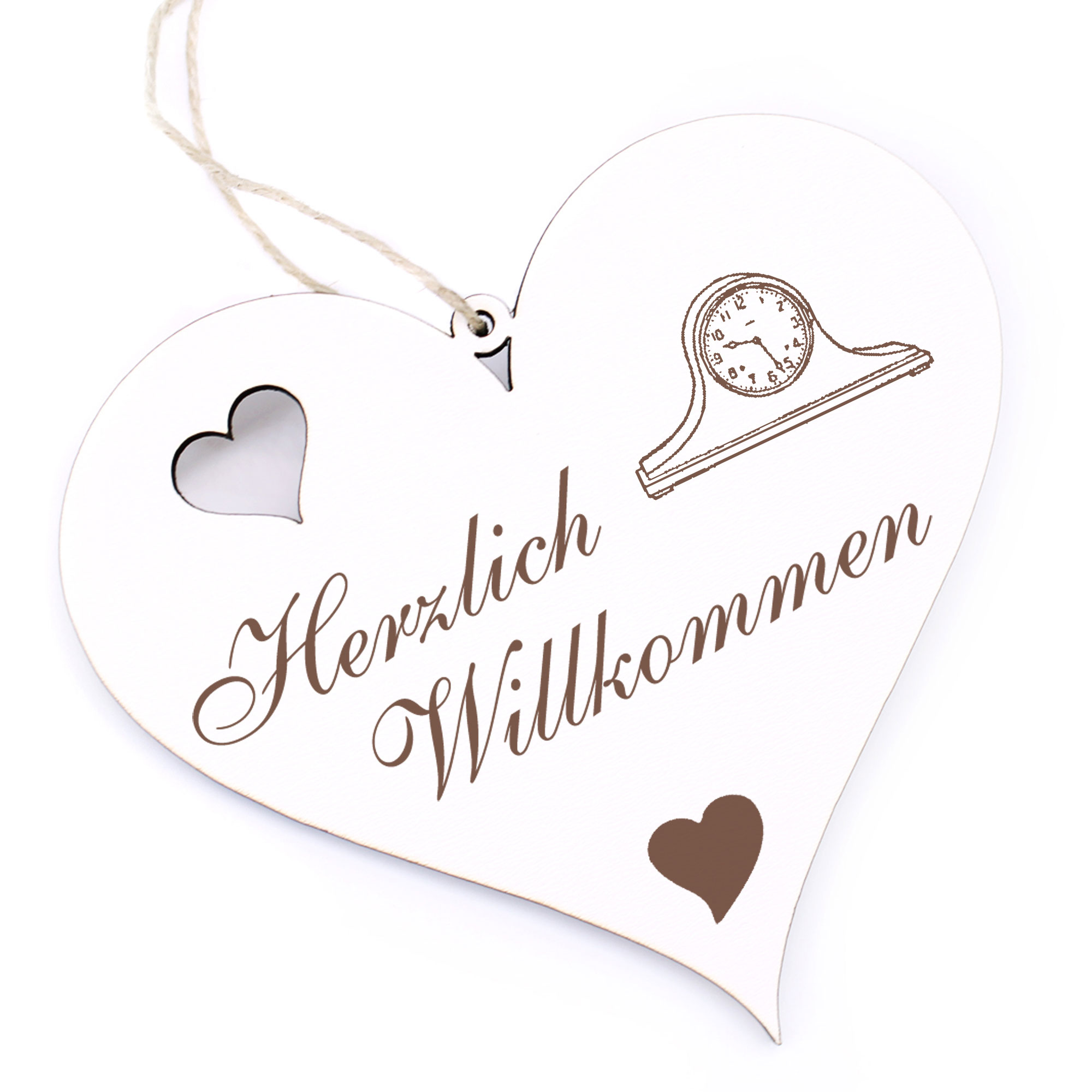 Herzlich Willkommen Schild - Standuhr - Deko Herz Holz