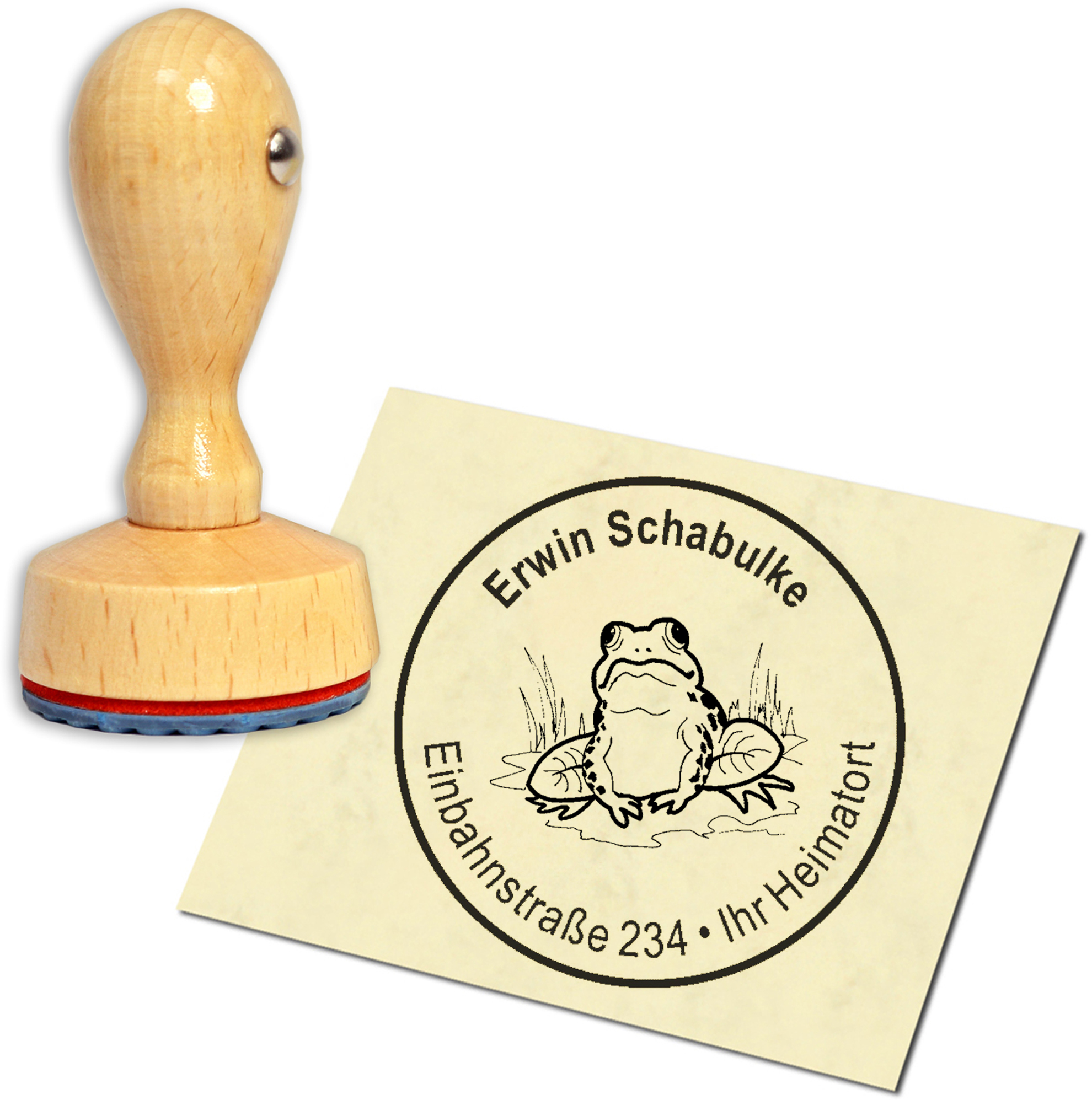 Stempel Adressstempel Holzstempel - Frosch - rund 40mm