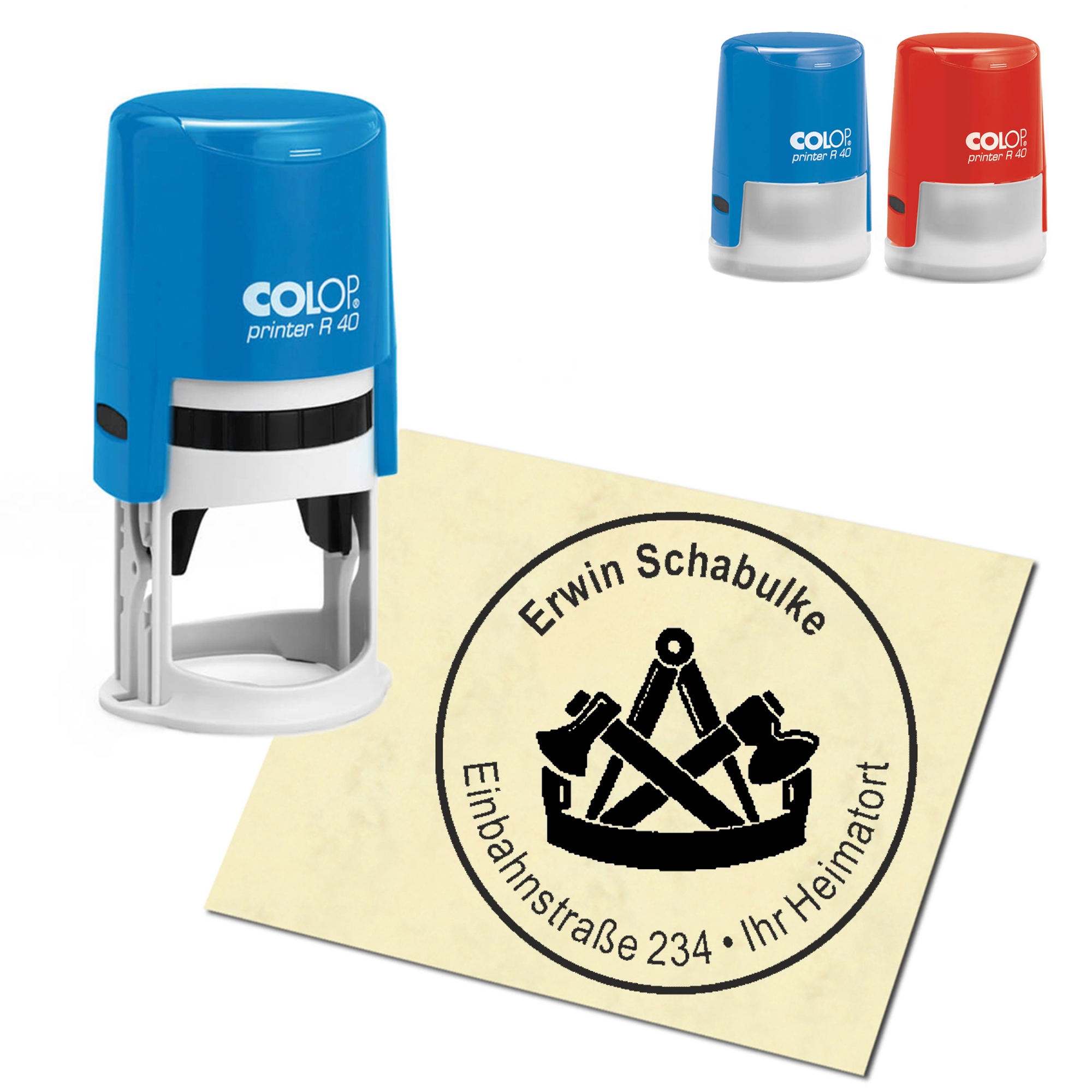 Stempel Adressstempel personalisiert - Zimmerer Zimmermann - rund &empty; 40mm