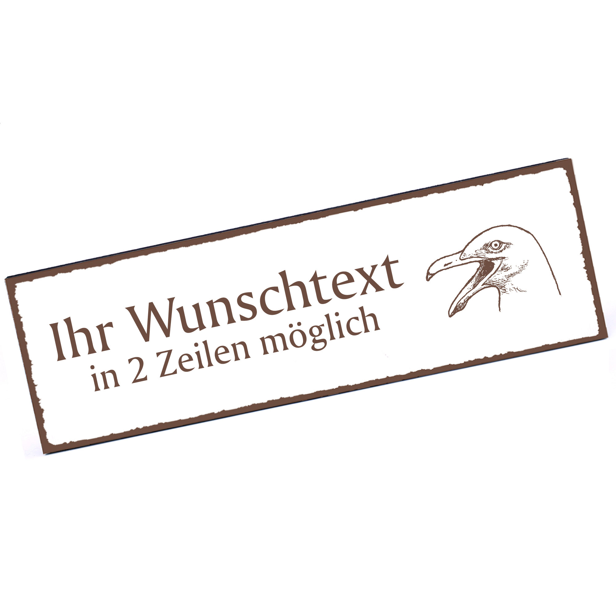 Türschild Möwe Kopf  Namensschild personalisiert mit Gravur - 150mm x 50mm - selbstklebend