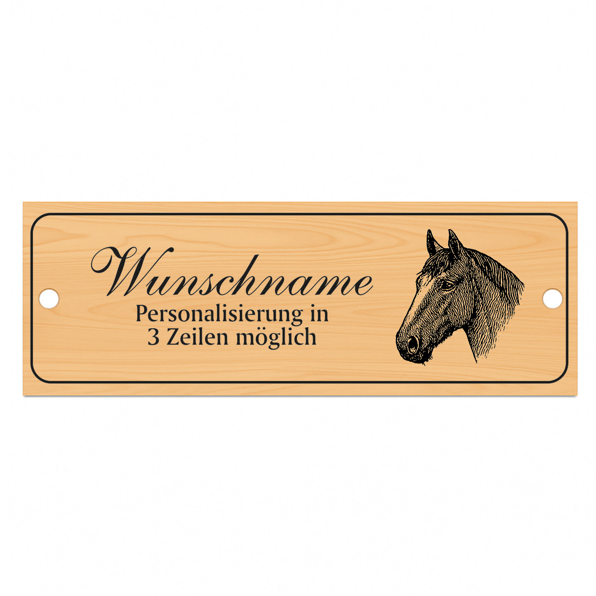 Stallschild Lusitano personalisierbar mit Wunschtext – Stalltafel Pferdeschild Pferdebox Holzoptik - 20×7,5 cm