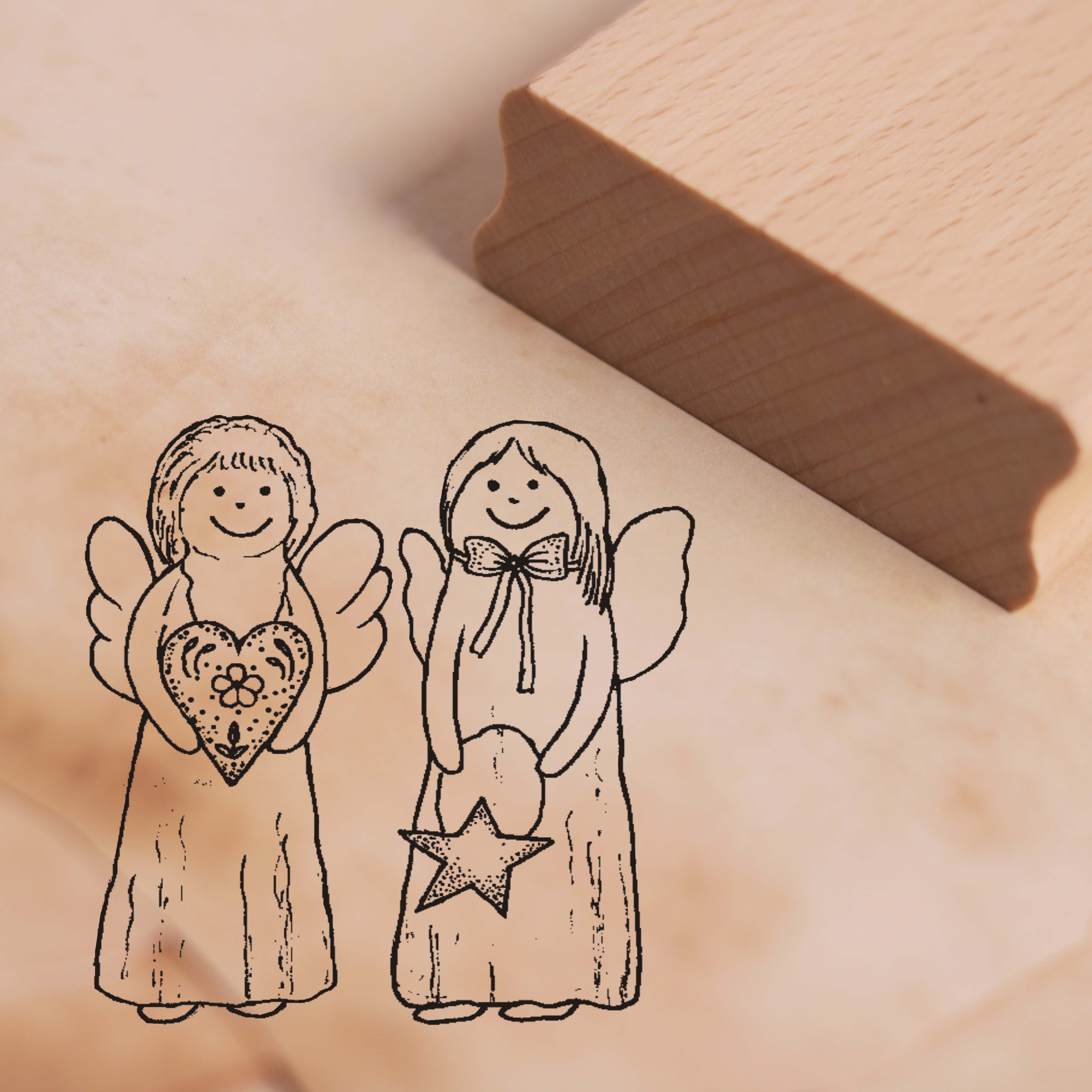 Motivstempel Zwei Engel Stempel Christkind Stern Herz 48mm x 48mm