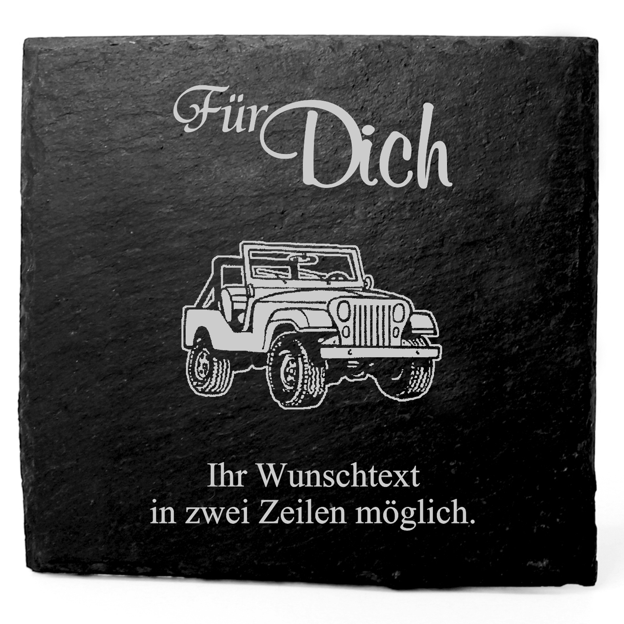 Deko Schiefer Untersetzer personalisiert Geländewagen - Für Dich - 11x11cm