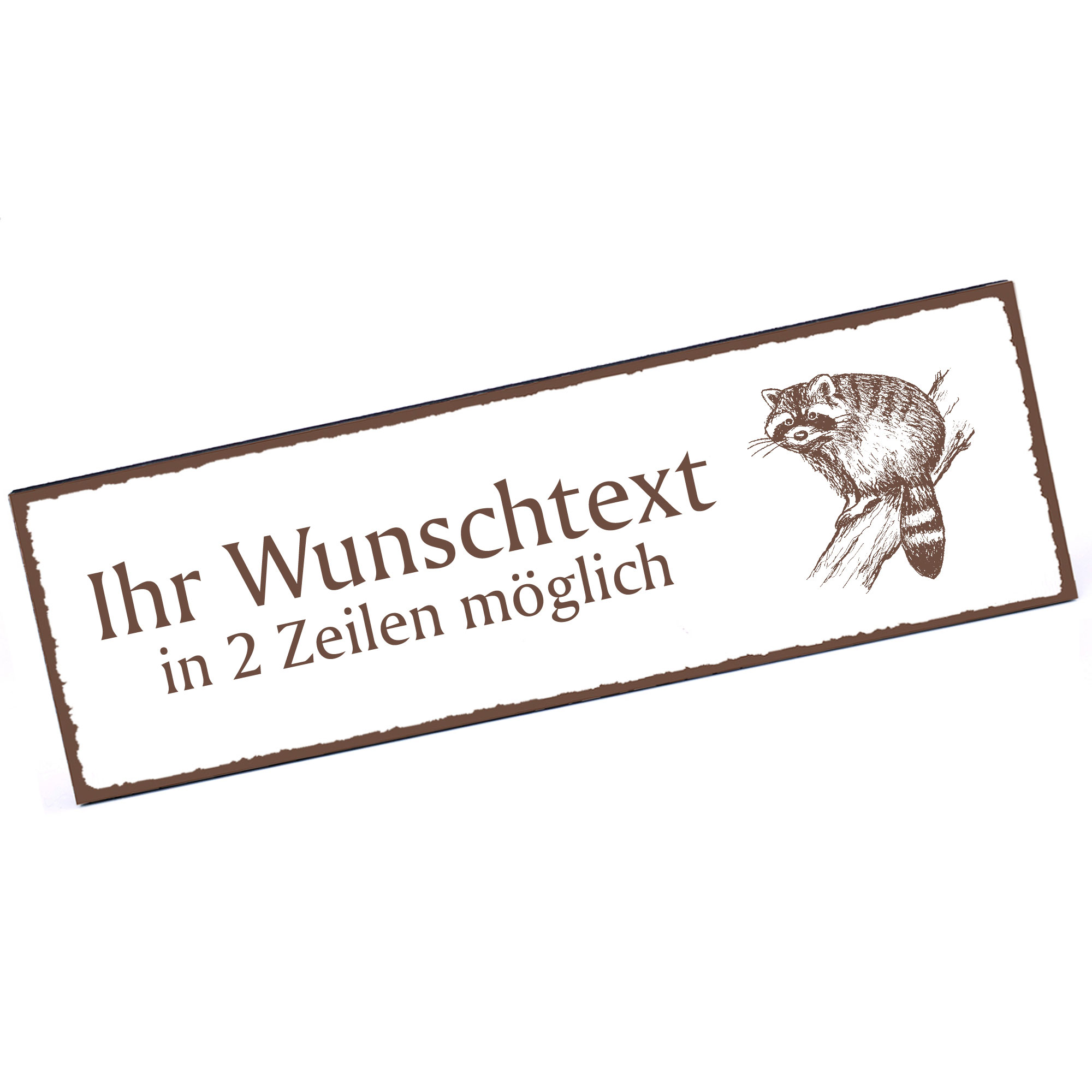 Türschild Waschbär auf Ast  Namensschild personalisiert mit Gravur - 150mm x 50mm - selbstklebend