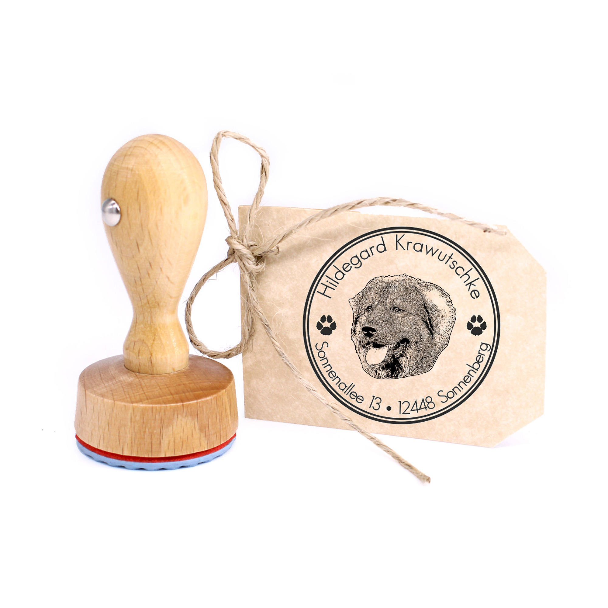 Stempel personalisiert Kaukasischer Owtscharka  Hund Hunde rund 40mm Adressstempel Holzstempel