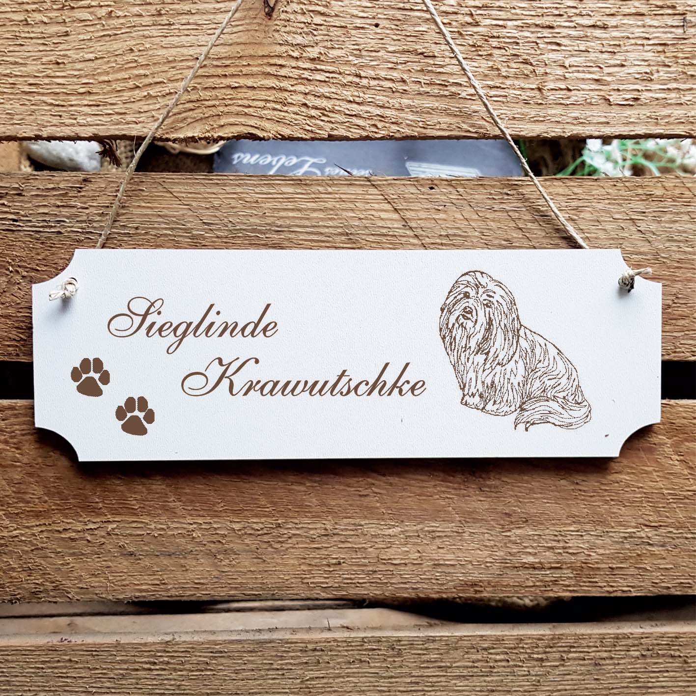 Schild « Coton de Tuléar » Namensschild Türschild zum Anhängen - 20 x 6,7 cm
