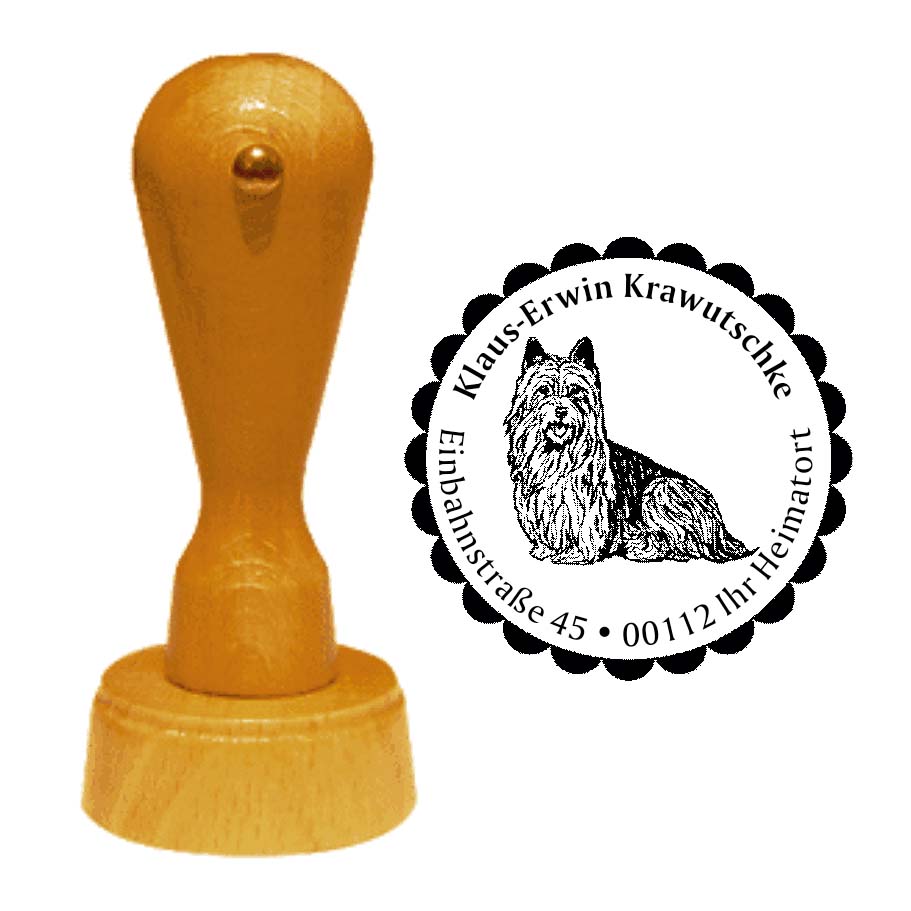 Adressstempel Australian Silky Terrier -  Holzstempel personalisiert mit Adresse - Ø 40 mm
