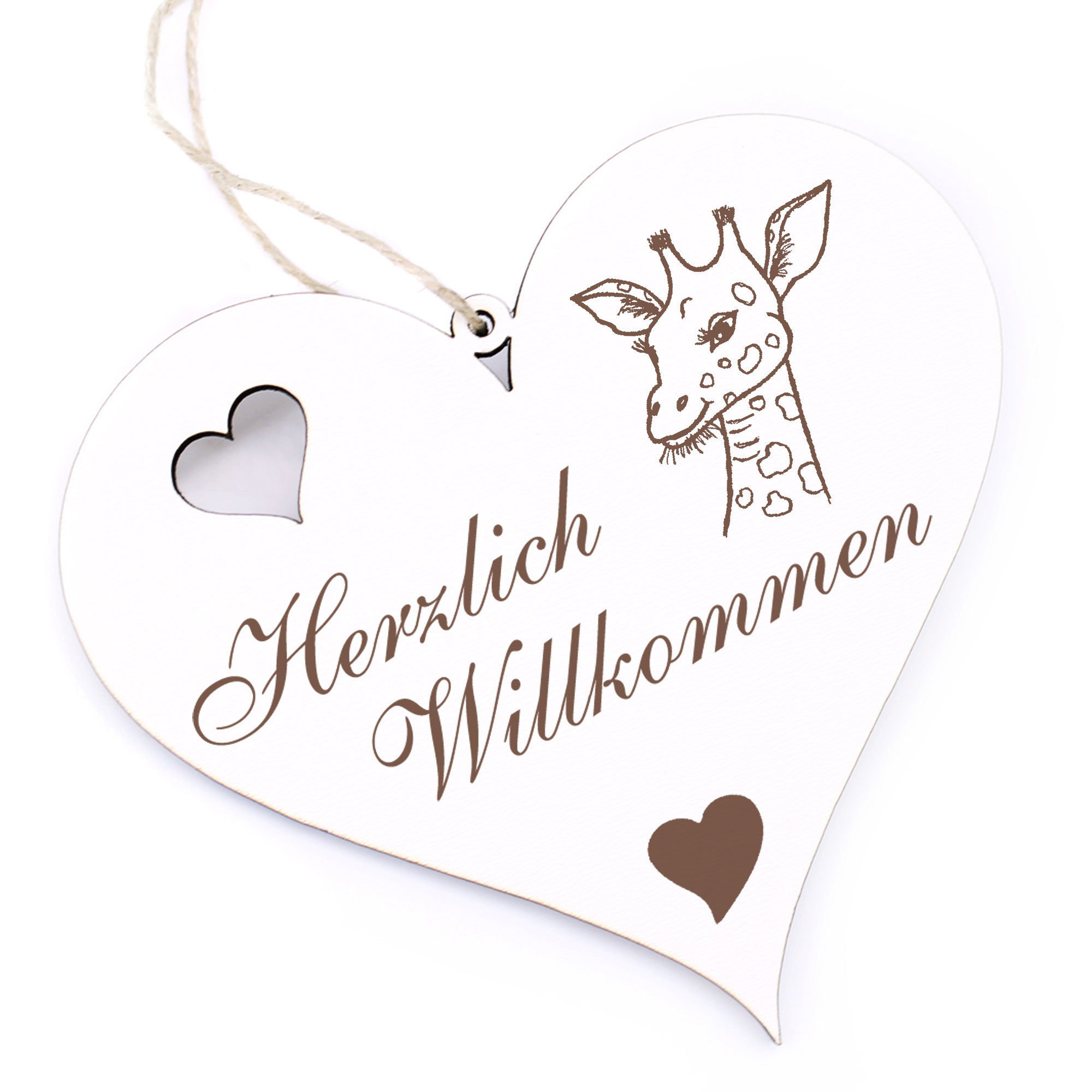 Herzlich Willkommen Schild - niedliche Giraffe - Deko Herz Holz