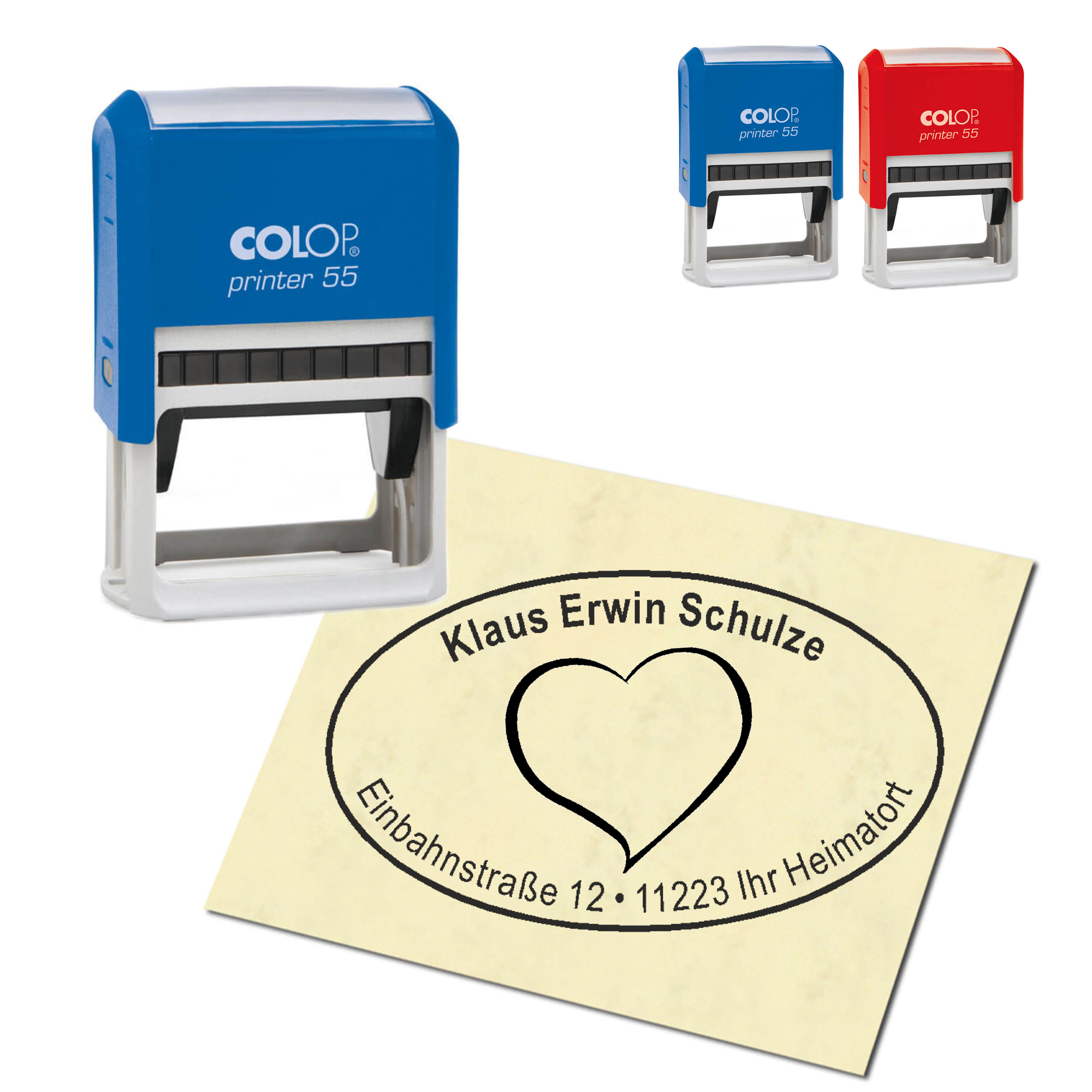 Adressstempel personalisiert Stempel - Herz - oval 59 x 39 mm