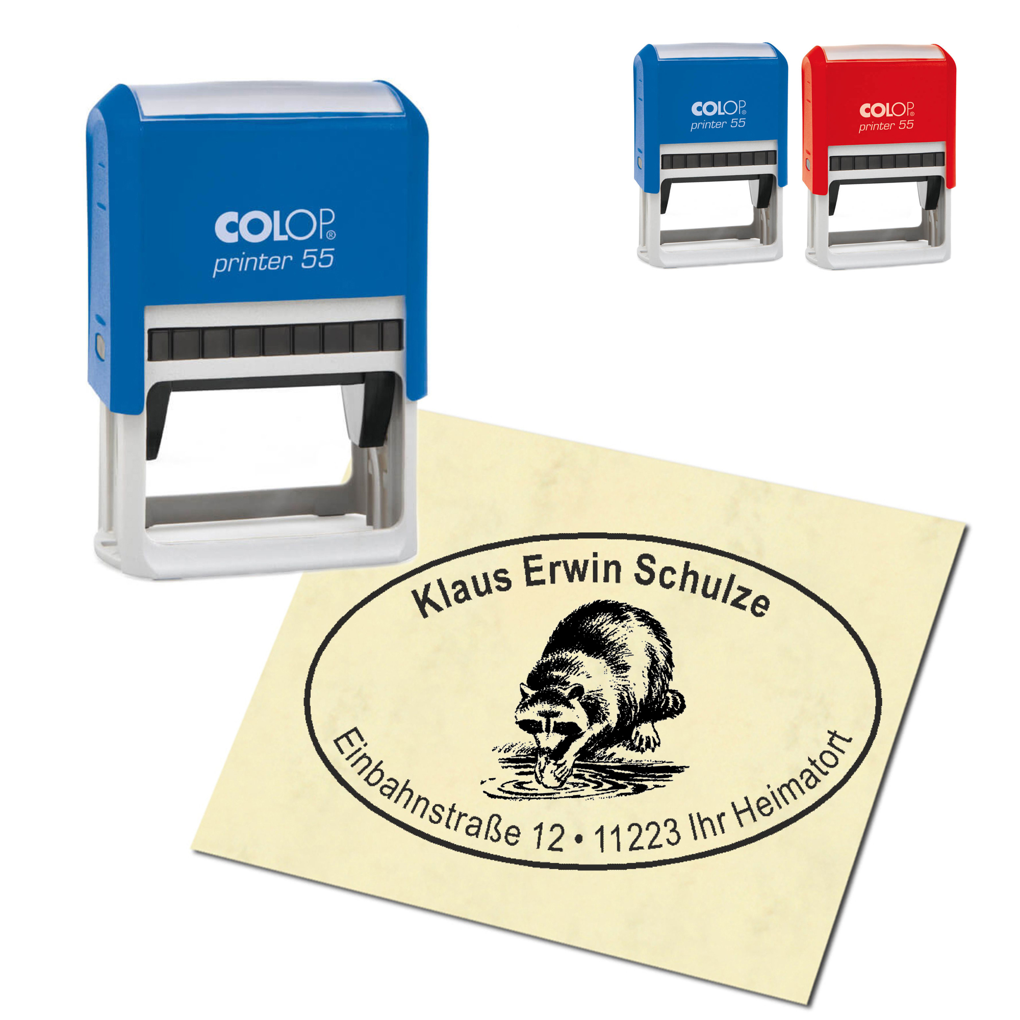 Adressstempel personalisiert Stempel - Waschbär - oval 59 x 39 mm