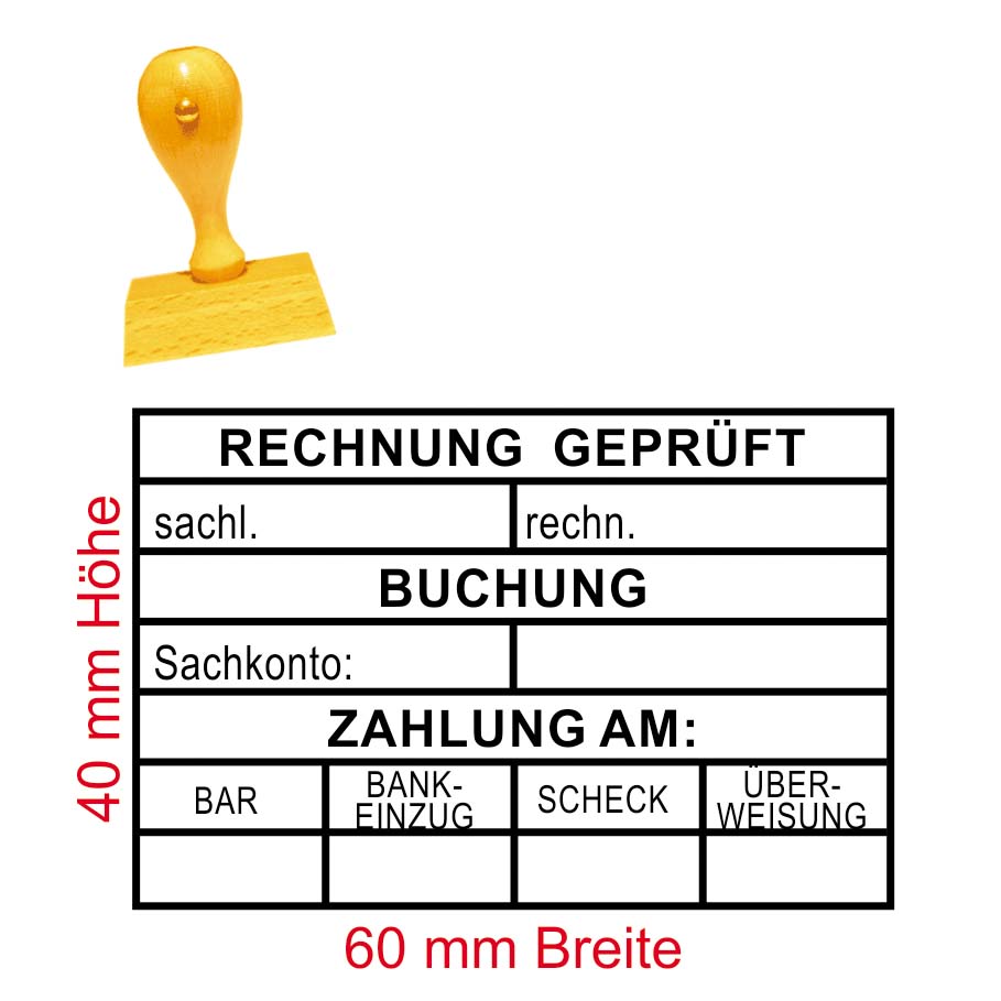 Stempel Rechnung geprüft - Tabelle Buchung Zahlung am - 60 x 40 mm