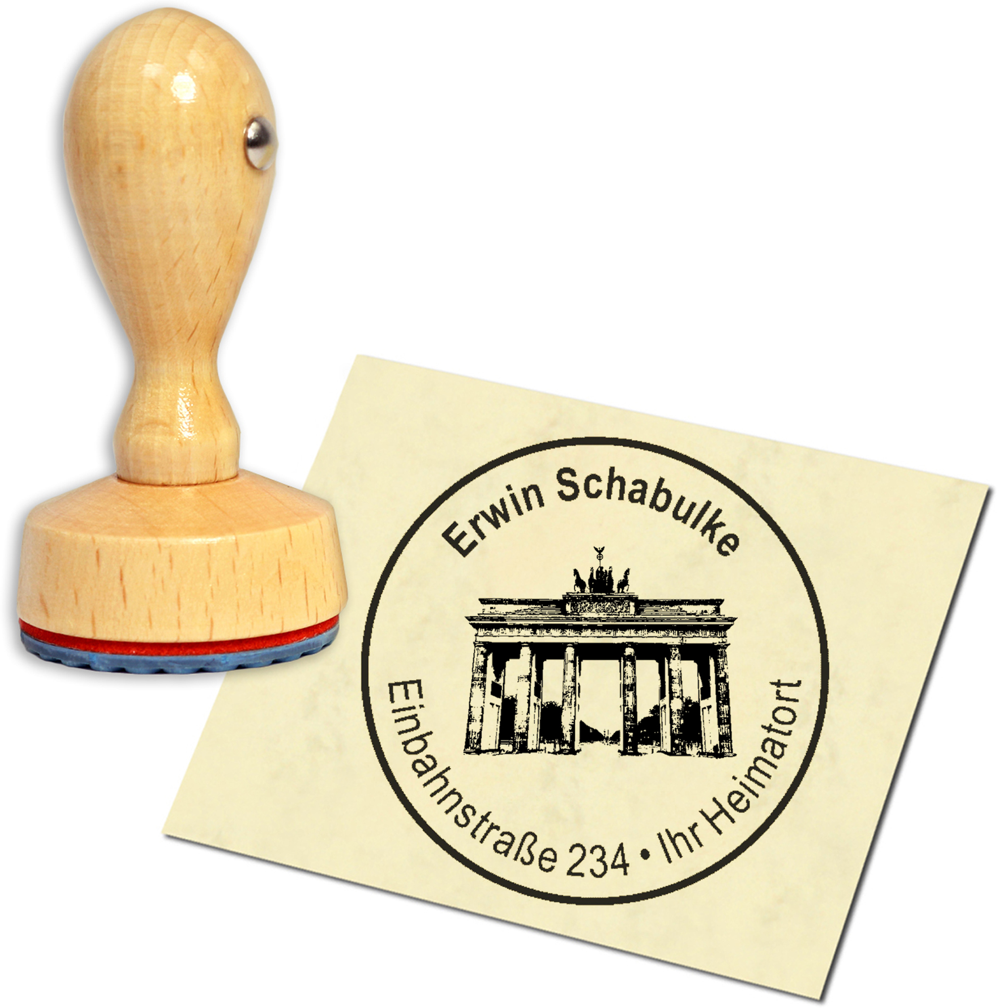 Stempel Adressstempel Holzstempel - Brandenburger Tor Berlin - rund 40mm