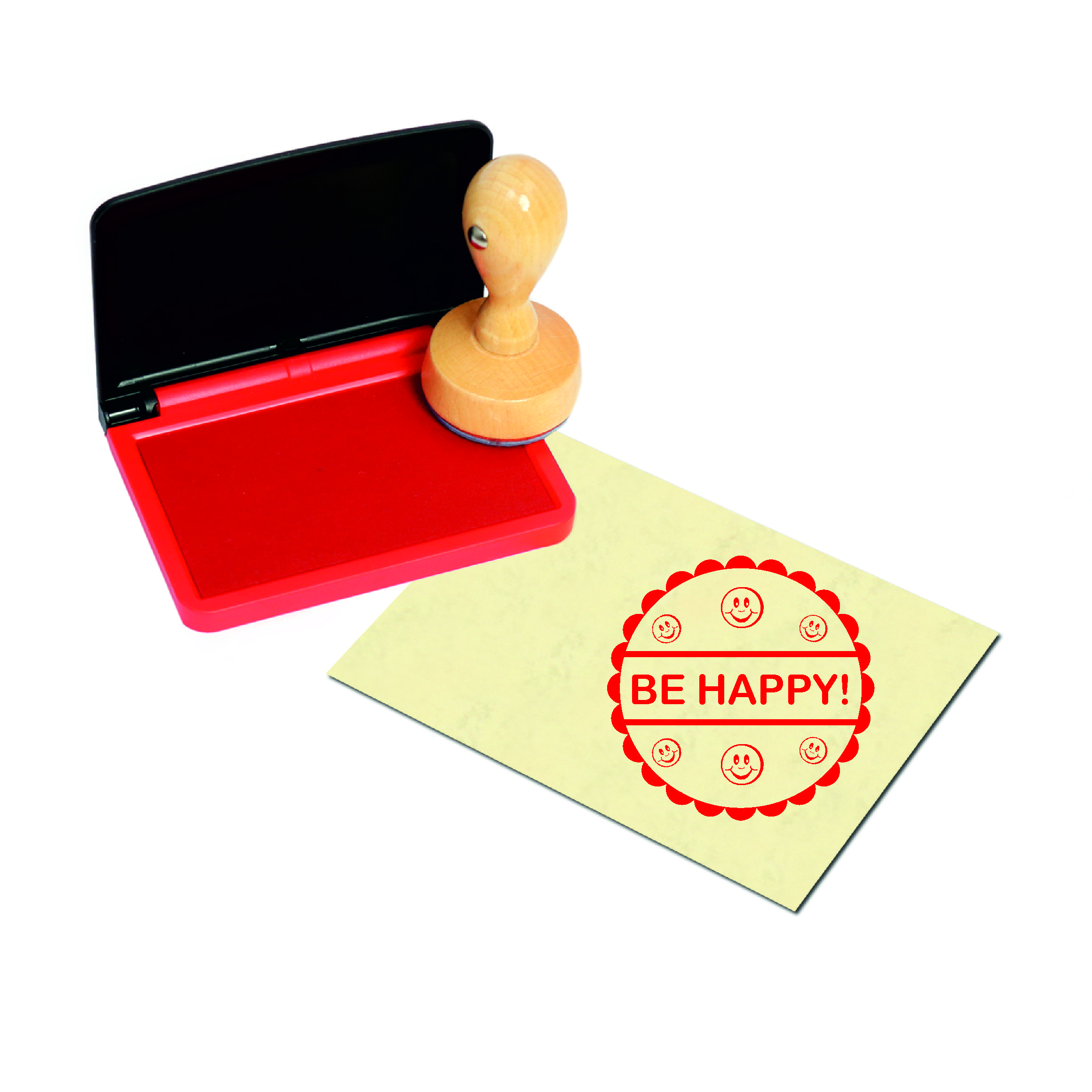 Stempel Be happy Smilies - inkl. Stempelkissen rot