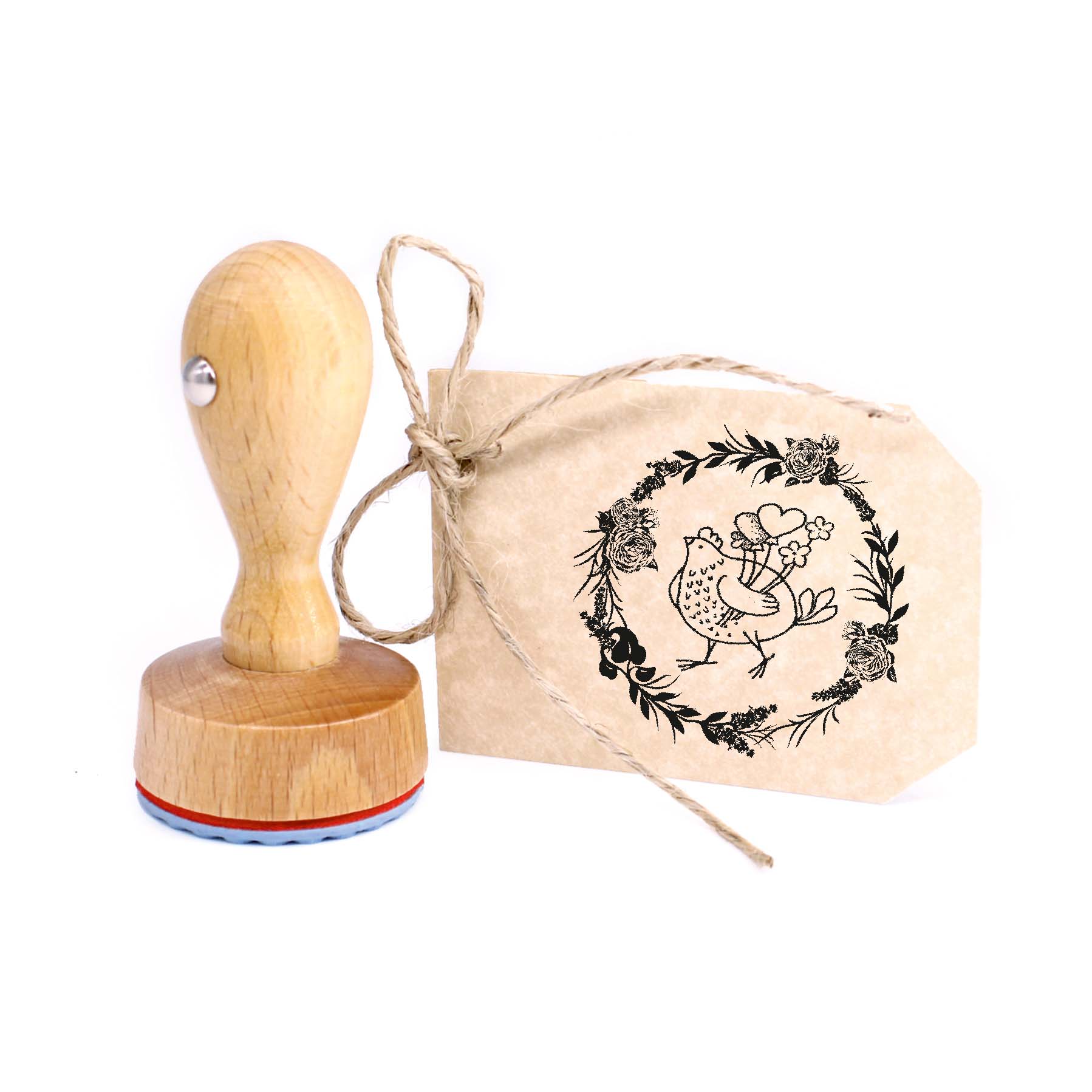 Stempel Huhn mit Herzen Vintage Kranz - Rundstempel Eierstempel klein 19x19mm