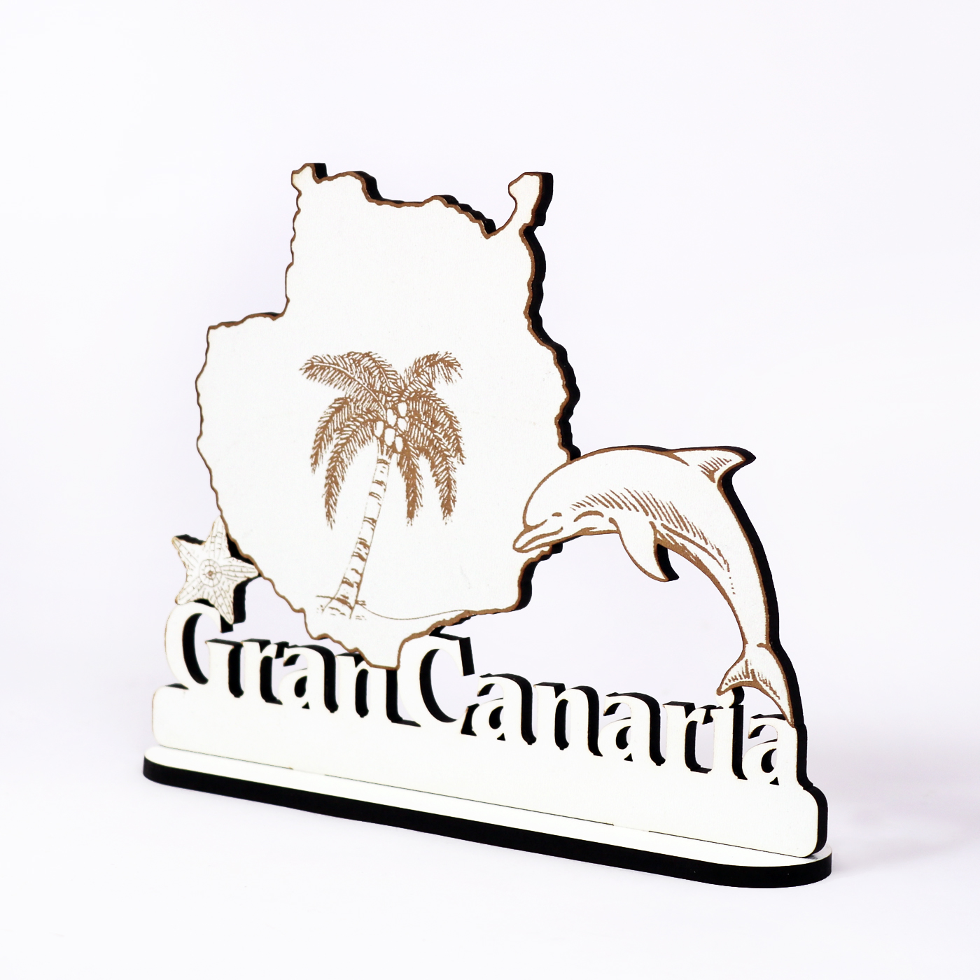 Schild « Gran Canaria » zum Hinstellen - Palme Delfin Seestern