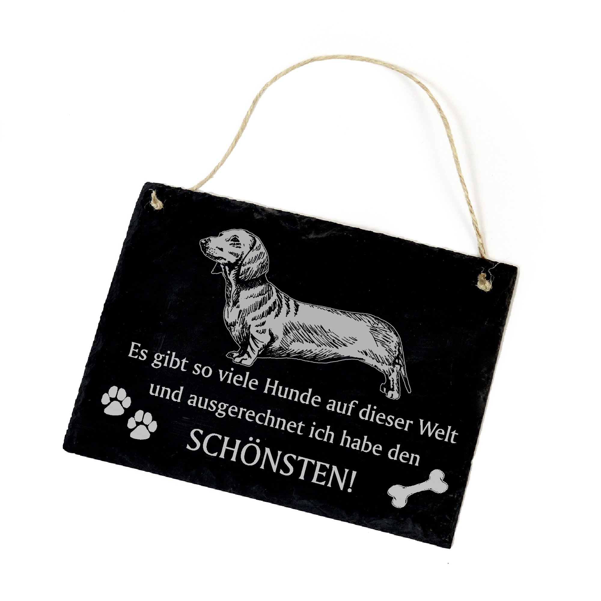 Hundeschild Dackel Dachshund Schild aus Schiefer - Ich habe den schönsten - 22cm x 16cm