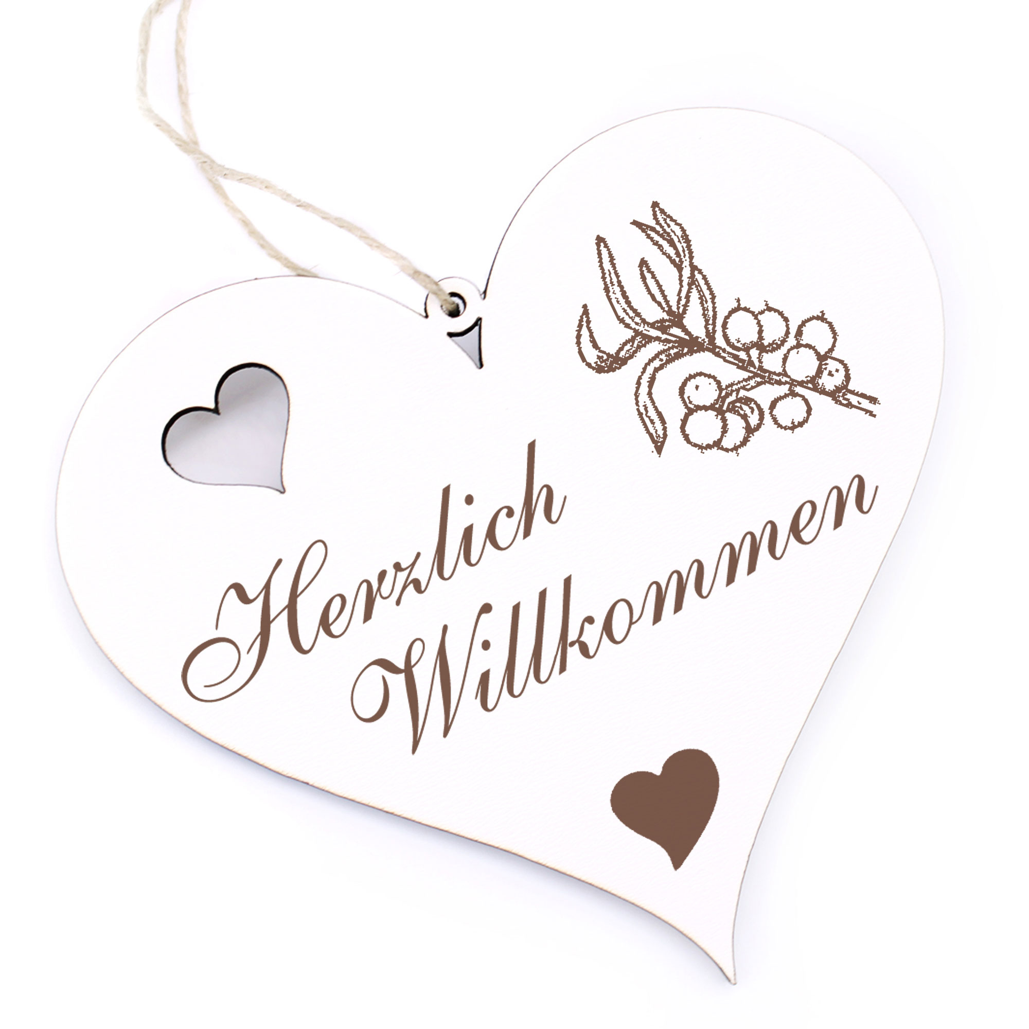 Herzlich Willkommen Schild - Sanddorn - Deko Herz Holz