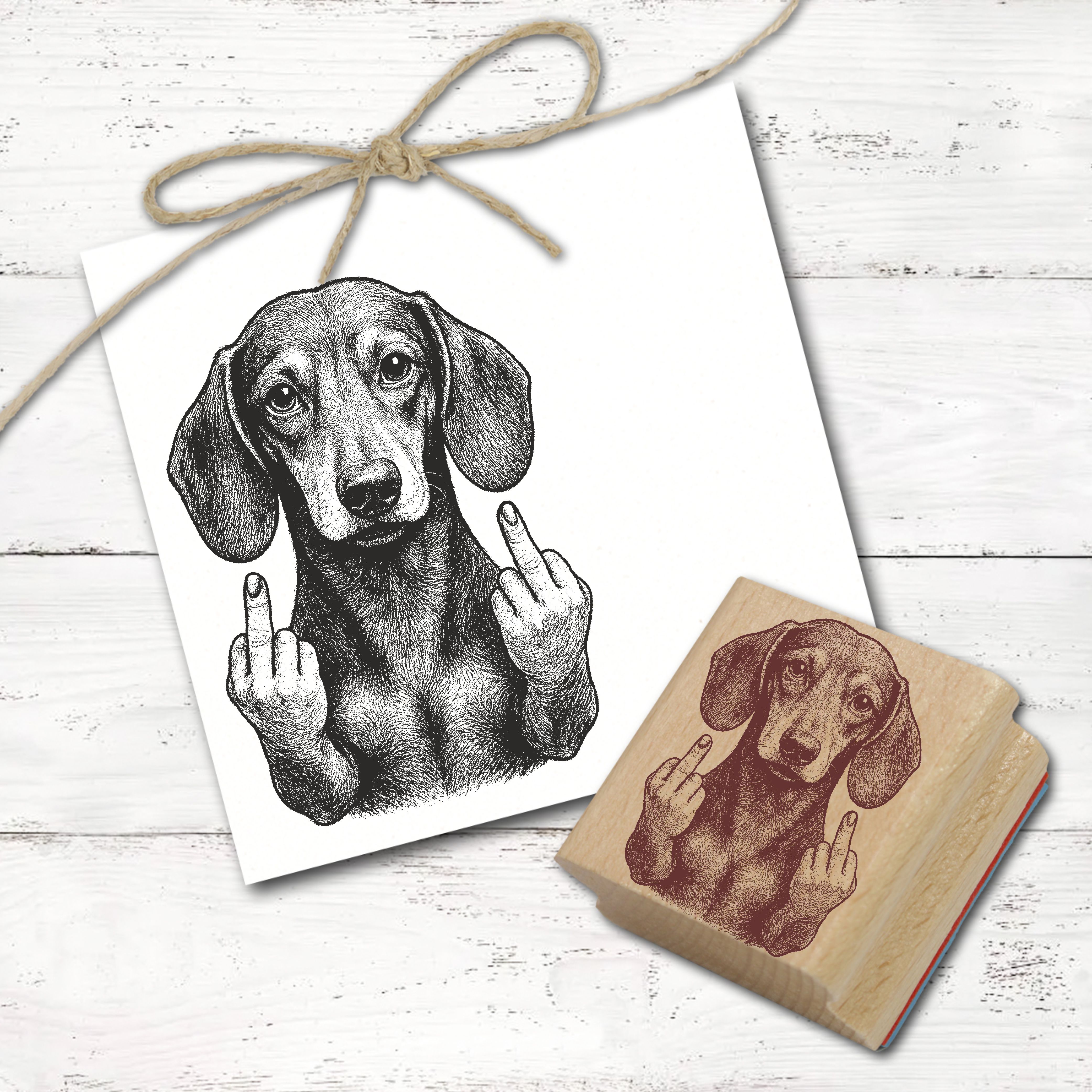 Motivstempel Tierstempel Dackel Stinkefinger Mittelfinger Stempel lustig - ca. 40 x 50 mm