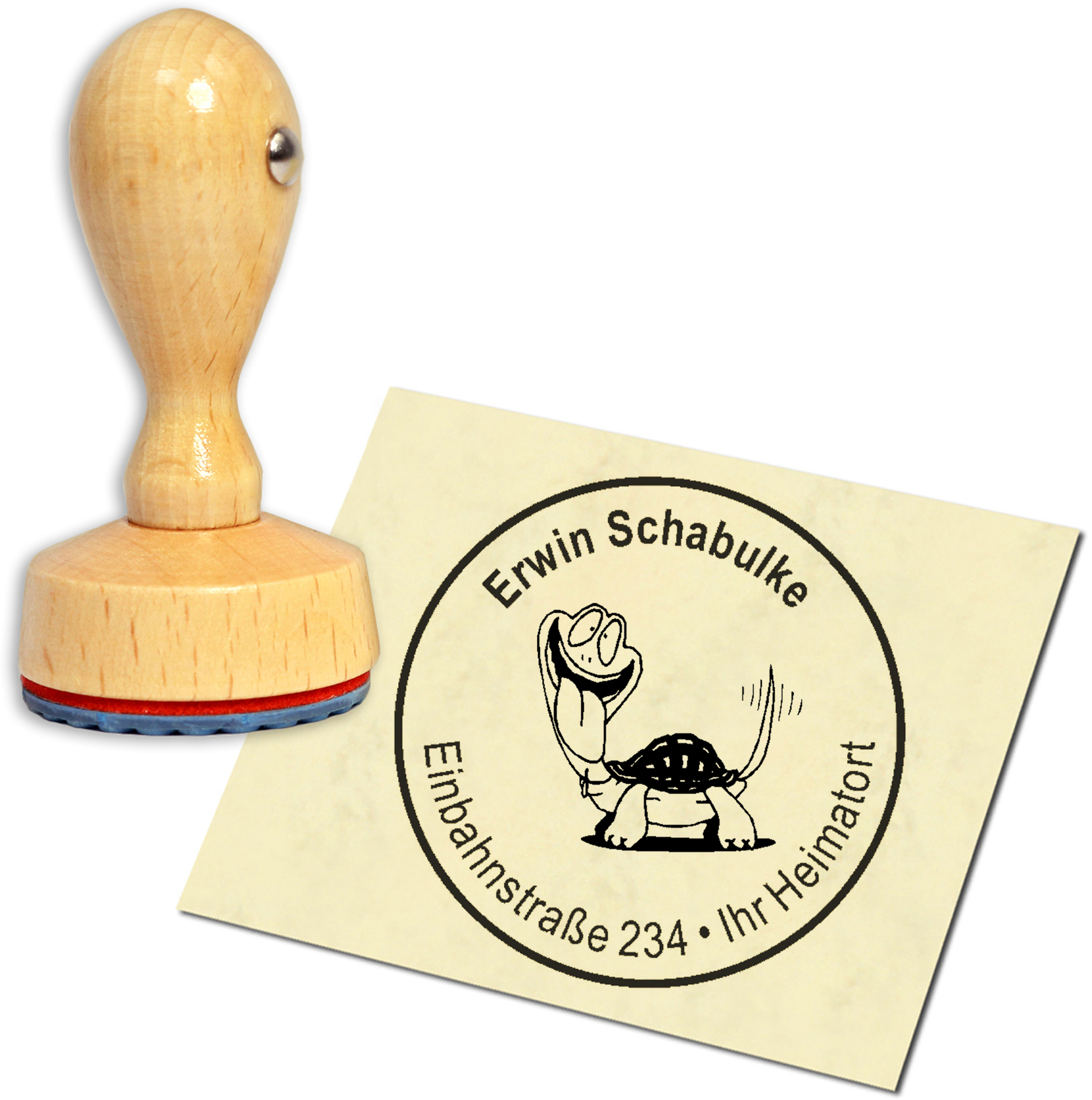 Stempel Adressstempel Holzstempel - witzige Schildkröte - rund 40mm