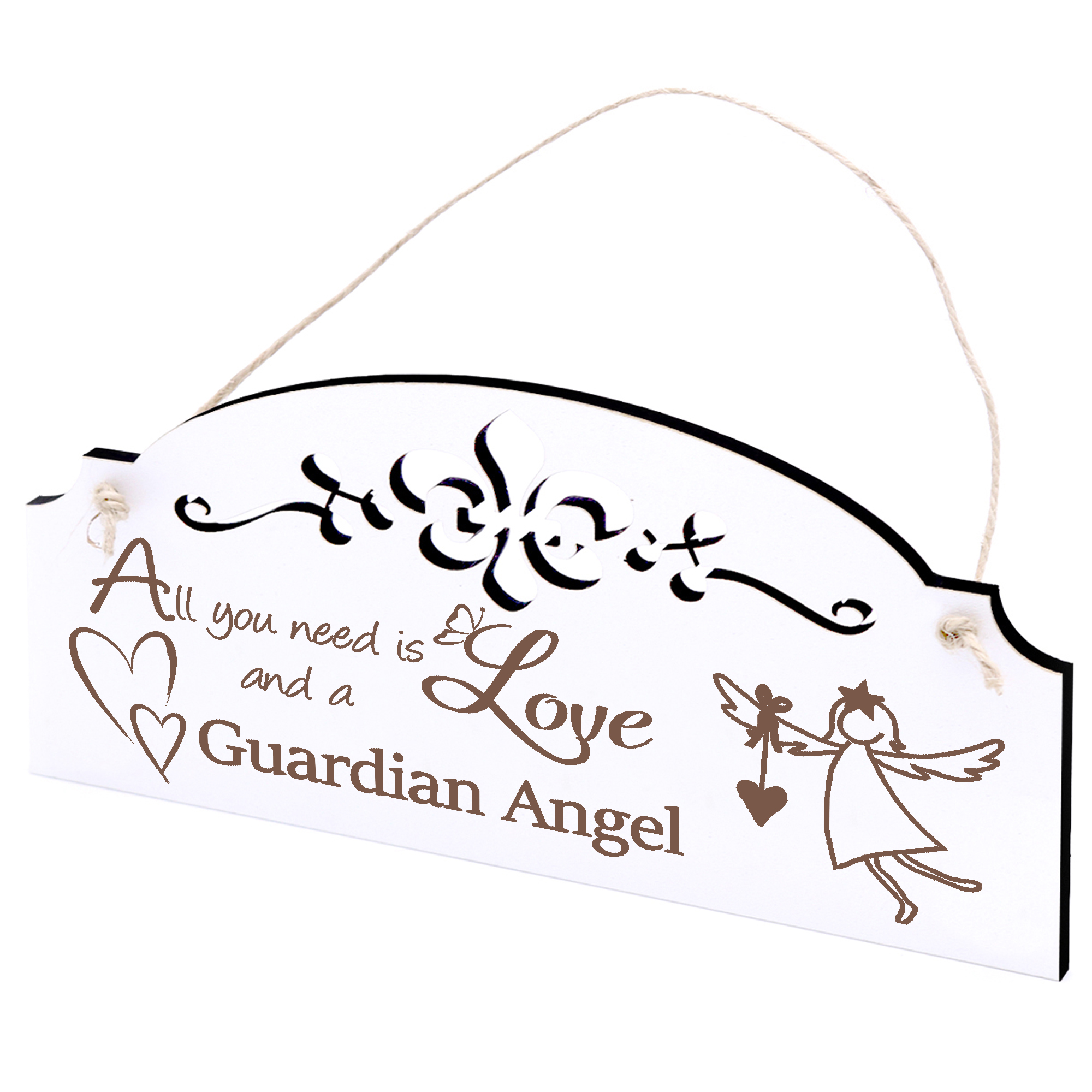 Schild Engel Schutzengel mit Herz Deko 20x10cm - All you need is Love and a Guardian Angel - Holz
