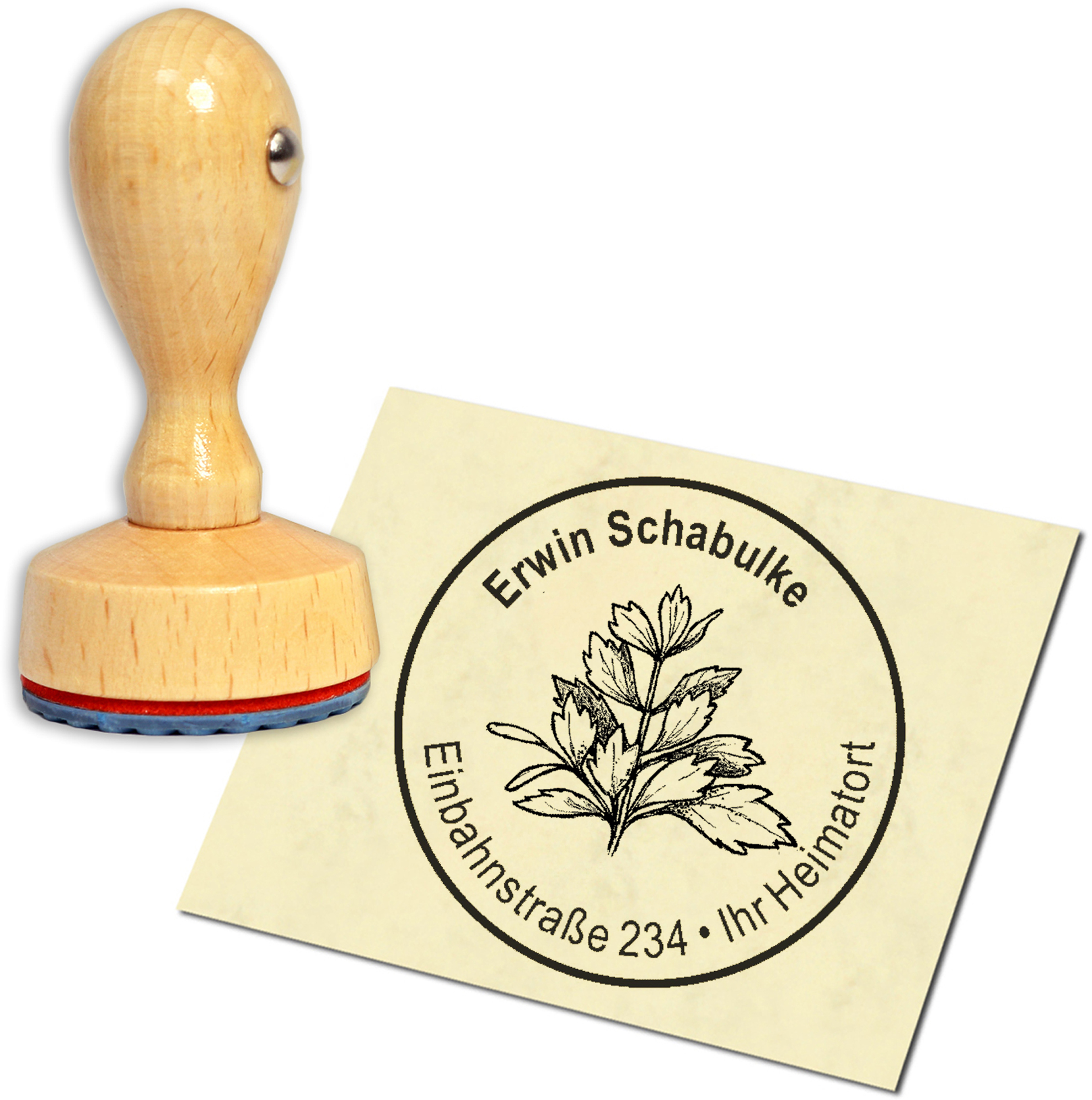Stempel Adressstempel Holzstempel - Liebstöckel - rund 40mm